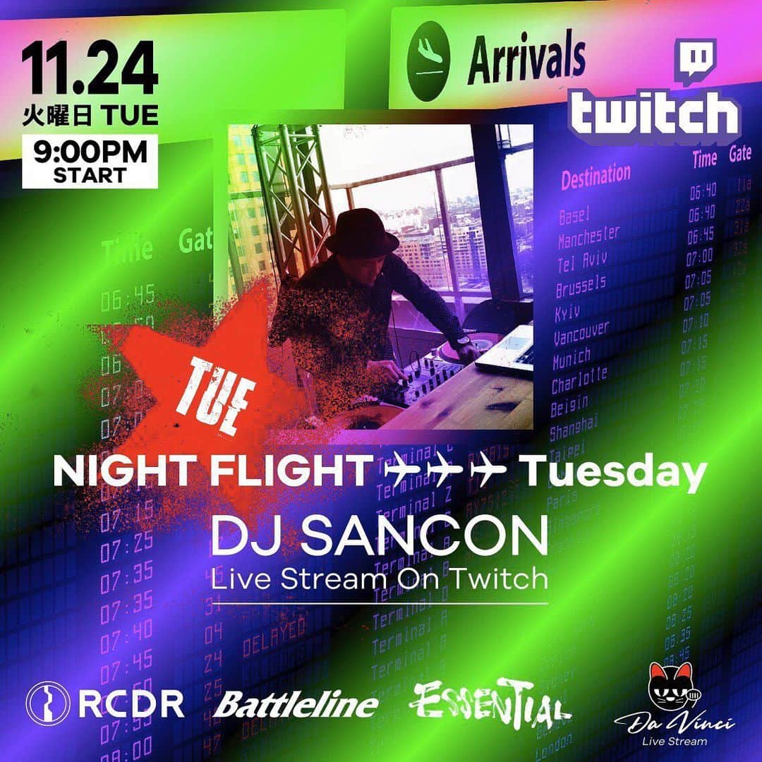 DJ SANCONさんのインスタグラム写真 - (DJ SANCONInstagram)「本日火曜日は21時からTwitch（ツイッチ） ライブ配信やります！  いろいろな国を音楽で廻る MIX SHOWになります😎✌️  火曜日 "NIGHT FLIGHT''✈︎✈︎✈︎ Tuesday   tonight  LIVE on TWICH  9pm START！　  視聴は画素のQRコードか プロフィールにリンクしてます！  #twitchlive #twitchdj #twitchdjing  #livestreaming #twitchlivestream  #djsancon #twitchlivestreaming #twitchstreamer  #ツイッチライブ #ツイッチ」11月24日 13時25分 - djsancon