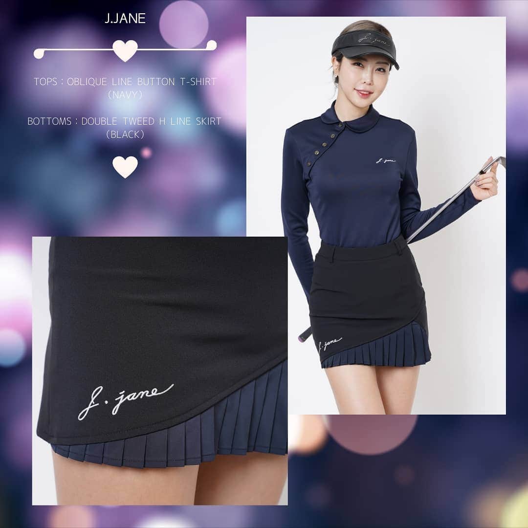 J.JANE JAPANさんのインスタグラム写真 - (J.JANE JAPANInstagram)「スタイリッシュでクールなデザインで 今季人気のウエアコーデ。 一気に韓国ゴルファーのスタイルになれます✨ . Suncap Leather suncap（Black） ¥6,620 . Tops Oblique line button T-shirt（Navy） ¥25,000 . Bottom Hidden pleats skirt（Black） ¥27,000 . #golf#골프 #ゴルフ#golfwear #j_jane #j_jane_golf #スポーツ#golfswing #ドライバー#アイアン#golf#fashion#韓国ファッション#ゴルフ好き#golfing#golfer #ゴルフウエア #ゴルフスイング#ゴルフ女子#ゴルフ男子#トレーニング#ゴルフ部#ゴルフ初心者#打ちっ放し#パター練習#コンペ」11月24日 16時41分 - j.jane_japan