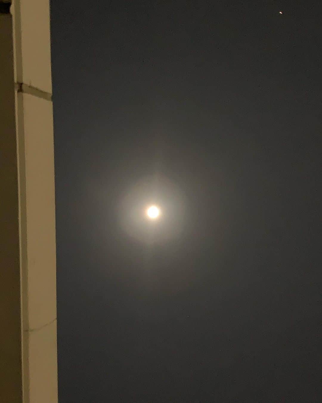 中江有里さんのインスタグラム写真 - (中江有里Instagram)「右端に光るもの。  あれは火星なのかな。。。  ハロウィンらしいことは何もなく、ただ地味に仕事しています。  ハロウィンの日に満月になるのは46年ぶりと聞いて、空を見上げています。  46年前といえばわたしは1歳（にまだ満たない、まだ10ヶ月です）もちろん記憶にはないし、当時の日本、ハロウィンに騒ぐことはなかったでしょうね。  いつだったか、夜泣きが激しかった幼いわたしを連れて、母は夜な夜な外を歩いた、と話してくれたことがありました。  まだ20代前半だった母。  若かった母も、もしかしたら空を見上げたかもしれない。  月はいつまでも見ていられる。 そこにじっとあるようで、揺らいでいる。 特に今夜は揺らいで見える。  #ブルームーン  #満月」11月1日 0時31分 - yurinbow1226