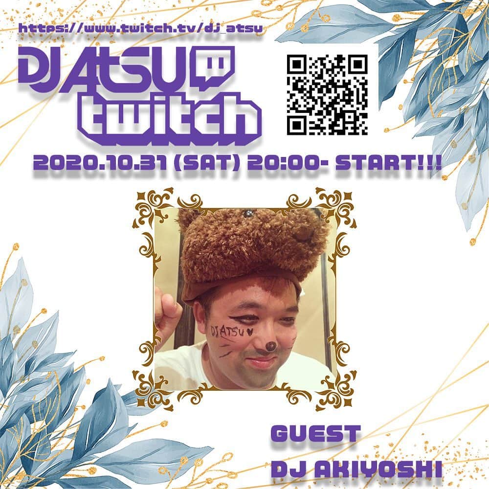 DJ ATSUのインスタグラム：「今夜は、20:00- より Twitch！﻿ ﻿ GUESTには、AKIYOSHIを迎えて #ハロウィン SP開催‼︎﻿ ﻿ 良かったら観て下さいませ☆﻿ またこの機会にフォローも宜しくお願い致します🤲﻿ ﻿ https://twitch.tv/dj_atsu」