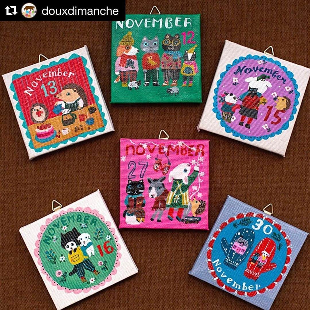 北岸由美のインスタグラム：「#Repost @douxdimanche  ・・・ 明日から11月！月初め恒例になりました イラストレーター 北岸由美さん @yumikitagishi による 11月のミニキャンバス作品をご紹介します。 ・ ギャラリー・ドゥー・ディマンシュにて ただいま、お取り扱いがある 11月のミニキャンバスは 「11月12日」「11月13日」「11月15日」 「11月16日」「11月27日」「11月30日」の6枚。 ・ 11月にお誕生日や記念日がある 大切な方への贈り物として ご自分へのプチギフトとしても、おすすめです。 ・ 北岸さんがハンドペイントした原画作品を飾って 「その日」がやってくるのを ワクワク楽しみに待ちましょう。 ・ 明日11月1日日曜日は ギャラリー実店舗も12:00-18:00に オープンします。 お近くにいらっしゃる際は、 ぜひお立ち寄りくださいね。 ・ #yumikitagishi #北岸由美 #アート #イラスト #ミニキャンバス #作品  #誕生日 #記念日 #プレゼント #ギフト#贈り物 #11月 #冬 #11月12日　#11月13日  #11月15日  #11月16日  #11月27日 #11月30日 Photos by @hisashi_tokuyoshi」