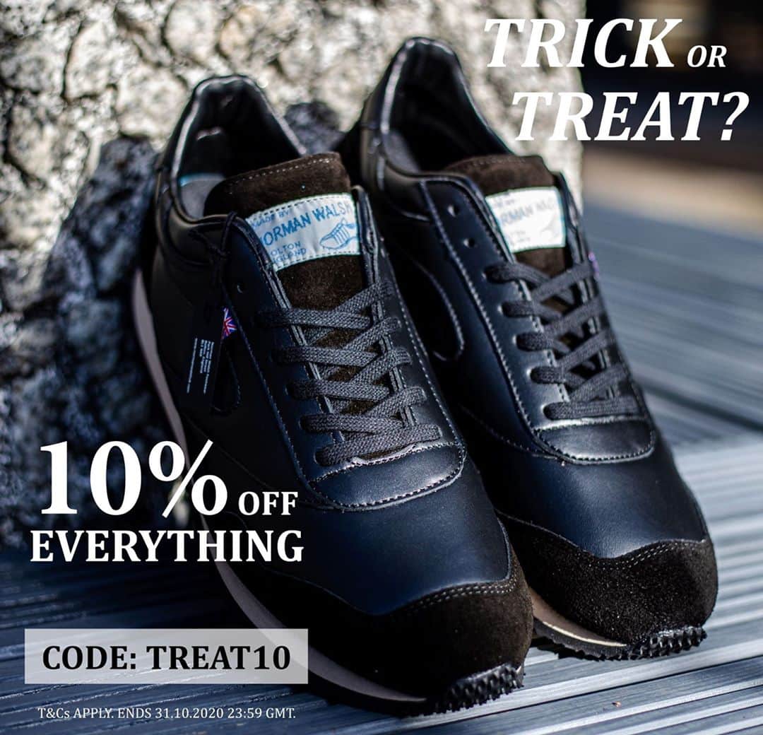 ウォルシュのインスタグラム：「Happy Halloween 👻🎃 Trick or Treat?! Get 10% off everything online with code TREAT10 #normanwalsh . T&Cs apply.」
