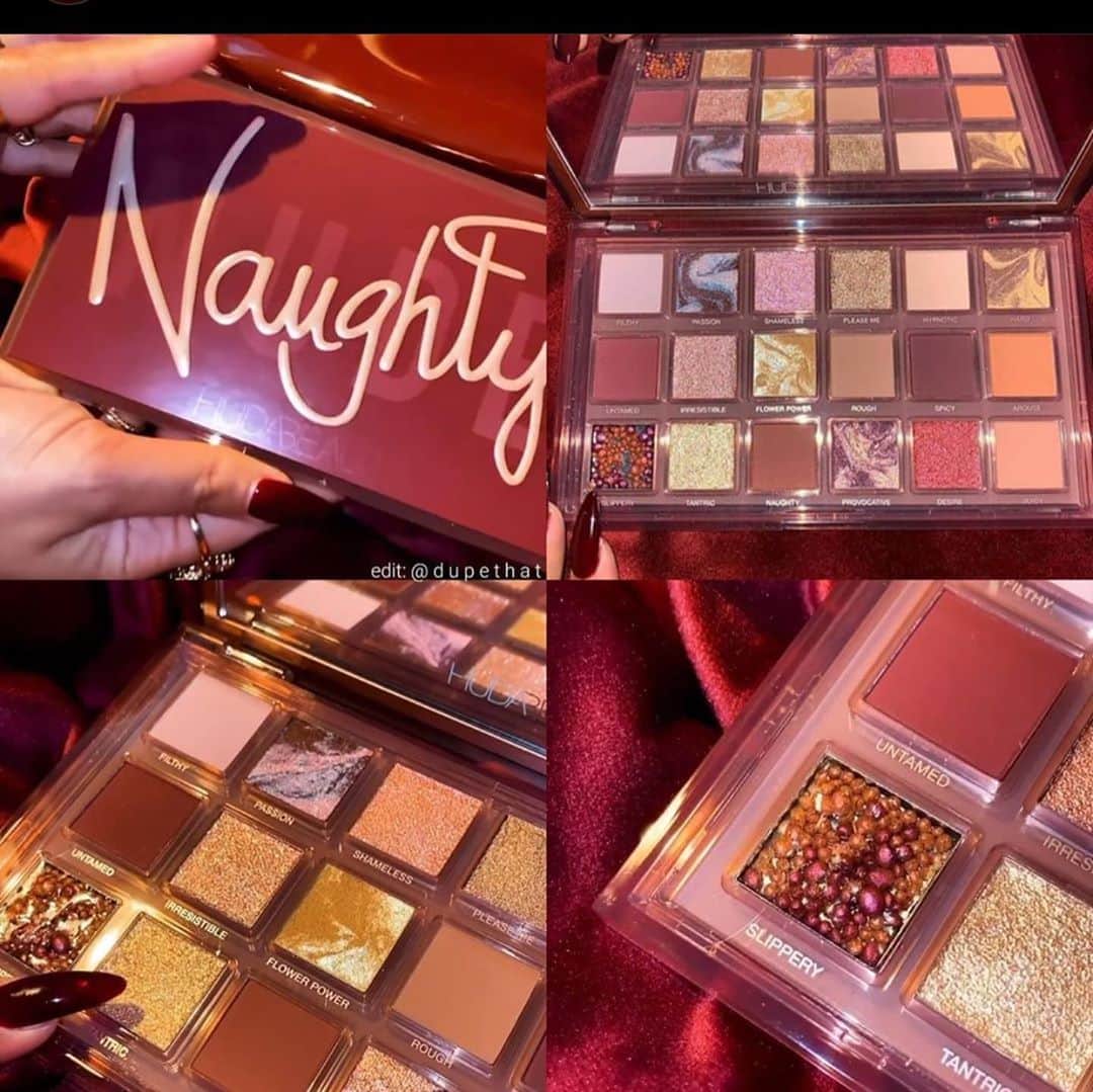 Huda Kattanさんのインスタグラム写真 - (Huda KattanInstagram)「#NAUGHTYNUDE COMING TOMORROW 😱 💃🏻 repost @hudabeautyshop @dupethat @beautyfxbyceleste   Unleash Your Fiercest, Naughty Alter-Ego with NEW NAUGHTY NUDE! 🔥 Launching 11/1 ⏰ 18 delicious shades in 5 ultra-wearable textures:  • 8 Velvety-Soft Mattes • 5 High-Shine Metallics • 3 Multi-Reflective Marble Creams • 1 Hypnotic Marble Cream • 1 Never-Seen-Before Gloss with encapsulated Bronze & Berry Pearls」10月31日 21時26分 - hudabeauty
