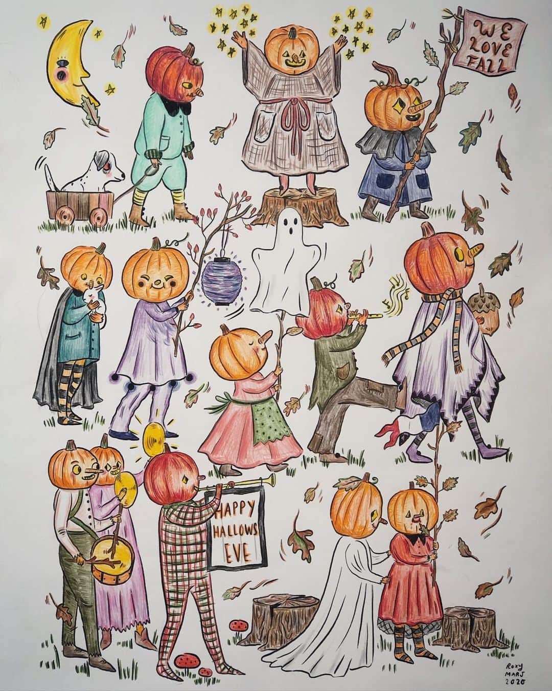 フィロとポンポンさんのインスタグラム写真 - (フィロとポンポンInstagram)「Cette année, la petite sorcière fête Halloween d’une manière particulièrement calme... pas de “un bonbon ou un sort !”, juste un joli coloriage de @roxymarj “Pumpkin head parade”en famille et à la maison...🎃👻🎃🕸 #rmcoloringposter #리덤」10月31日 22時05分 - philo_pompon