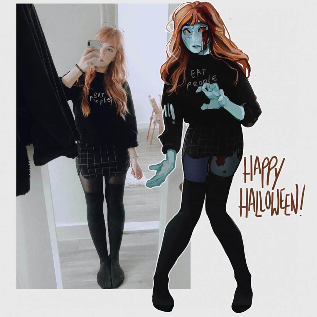 Laura Brouwersのインスタグラム：「Happy Halloween 👻 🍬 🎃  Thought i’d do something different for today hehe  What are your halloween plans?? I’m playing some spooky games with friends over discord !!  The sweater is by @deandobbs !」
