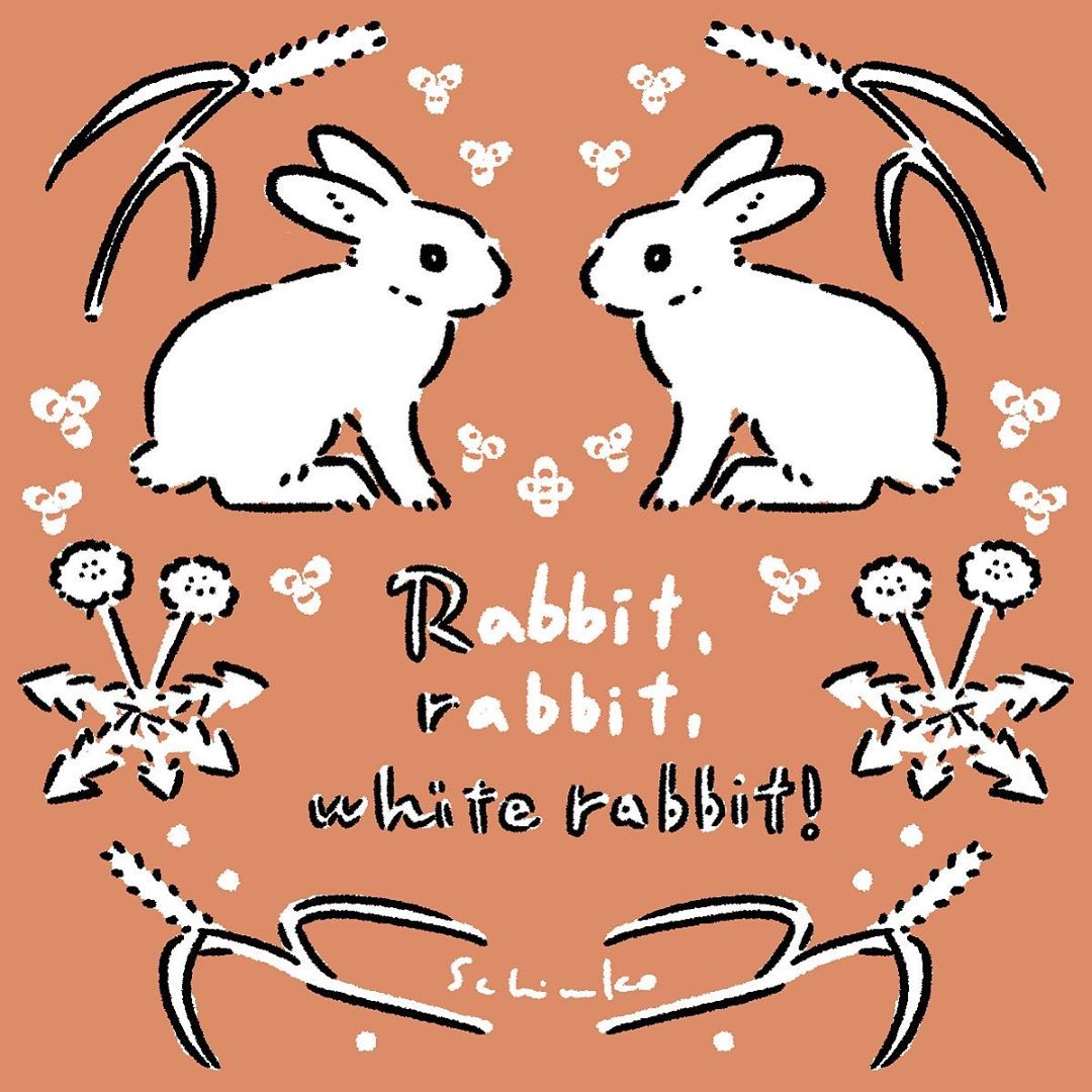 森山標子(しなこ)/Schinakoのインスタグラム：「Rabbit, rabbit, white rabbit! いい日々になりますように * #illustration#art#drawing#design#acrylicpaint#アクリル絵の具#rabbit#bunny#うさぎ」