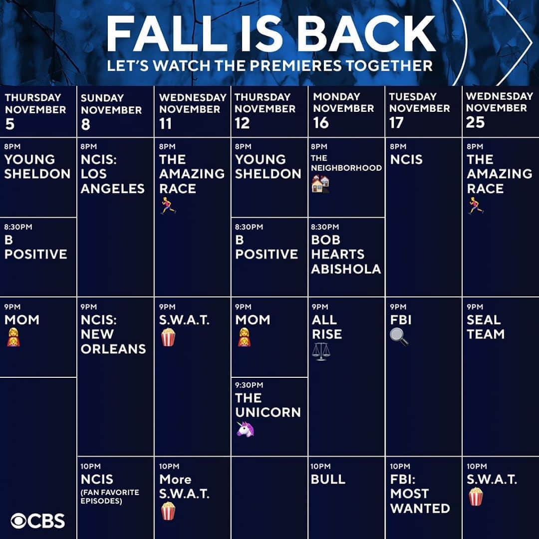 CBSさんのインスタグラム写真 - (CBSInstagram)「Reminder Fall Back is Sunday and Fall TV is Back starting Thursday! #FallBack #DaylightSavings」11月1日 10時37分 - cbstv