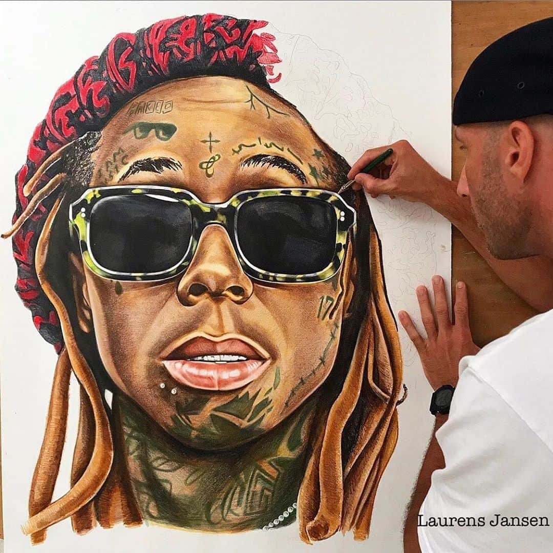 ファンクマスター・フレックスのインスタグラム：「What’s the word on #lilwayne endorsing Donald Trump? @laurensjdrawings be doing his thing!」