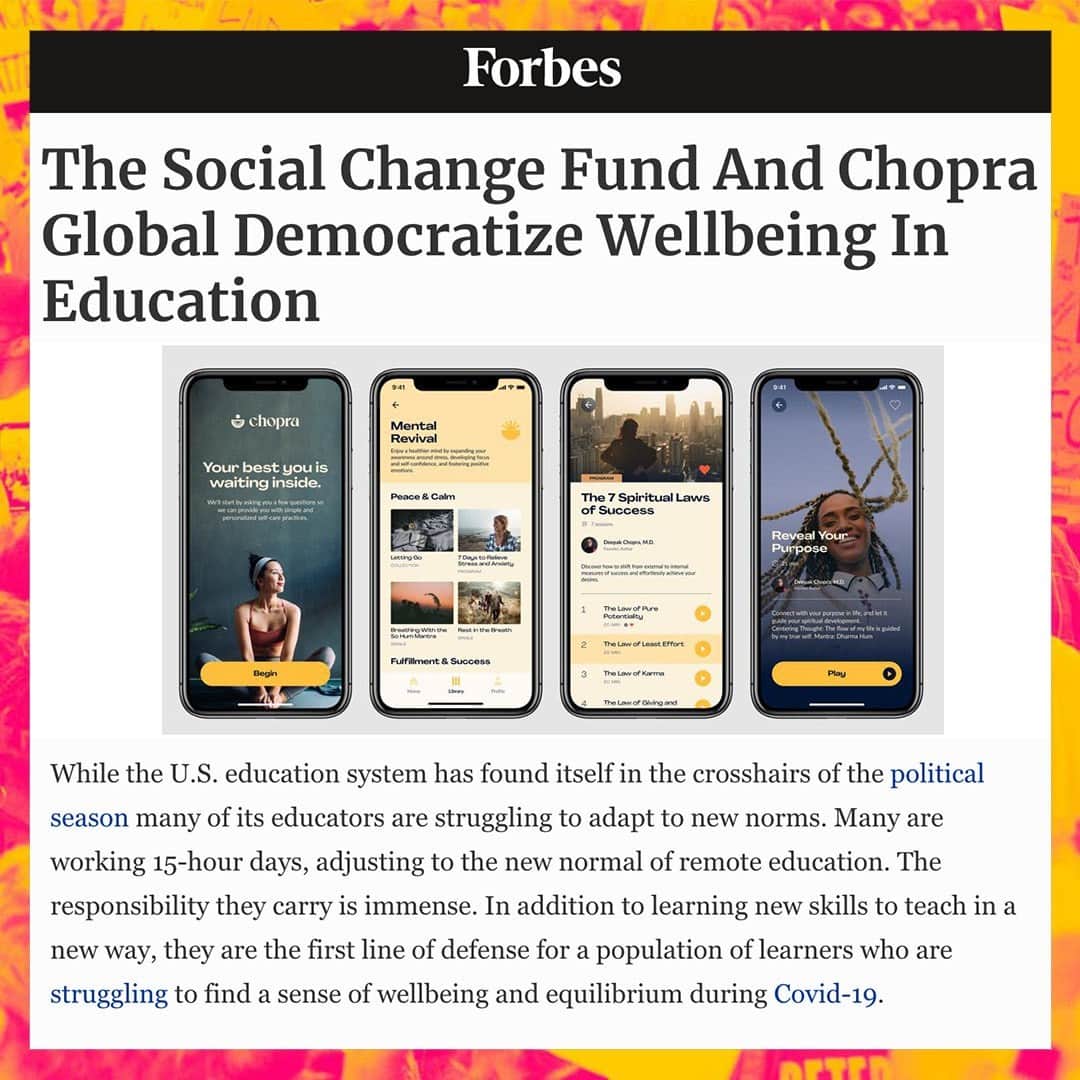 カーメロ・アンソニーのインスタグラム：「Educators are essential to our future generations, and now more than ever their well-being is important. Special thanks to @Chopra for partnering with @Socialchangefnd to provide educators across the country with free #selfcare resources.」