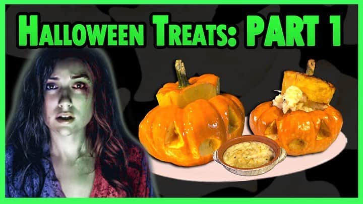 のインスタグラム：「Two Part Halloween Treats Videos are now up. 💥👻Link in bio 👻What are you missing most about a “normal” Halloween?  I tested my Phasmophobia carving out pumpkin's to stuff with mac & cheese & ghost chips with guacamole. For dessert? Killer pumpkin banana cookies  HAPPY HALLOWEEN 🎃 👻」