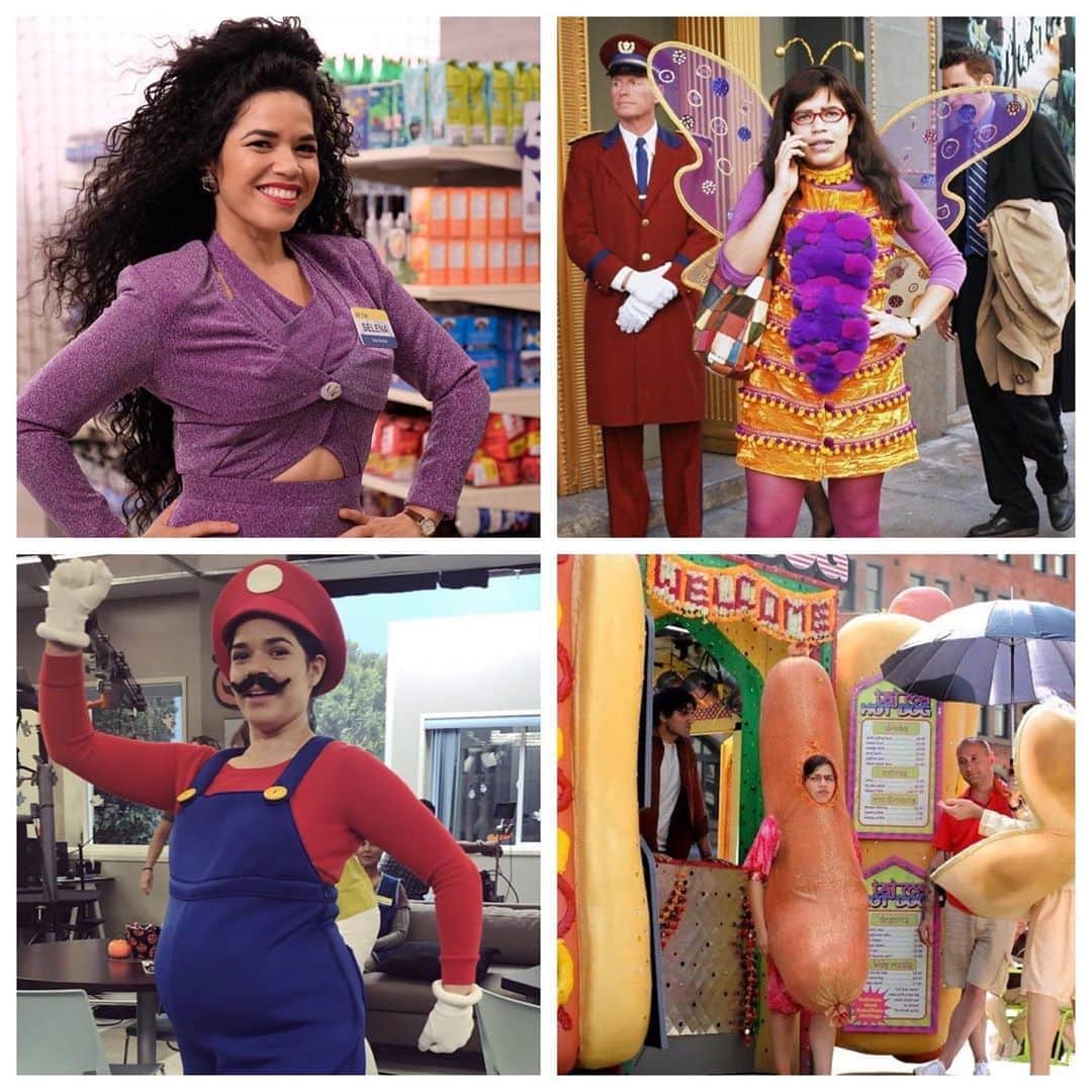 アメリカ・フェレーラさんのインスタグラム写真 - (アメリカ・フェレーラInstagram)「Amy vs. Betty- who had the better costume game? Amy as Selena & Mario? Or Betty as a butterfly & hotdog? #halloween」11月1日 11時21分 - americaferrera