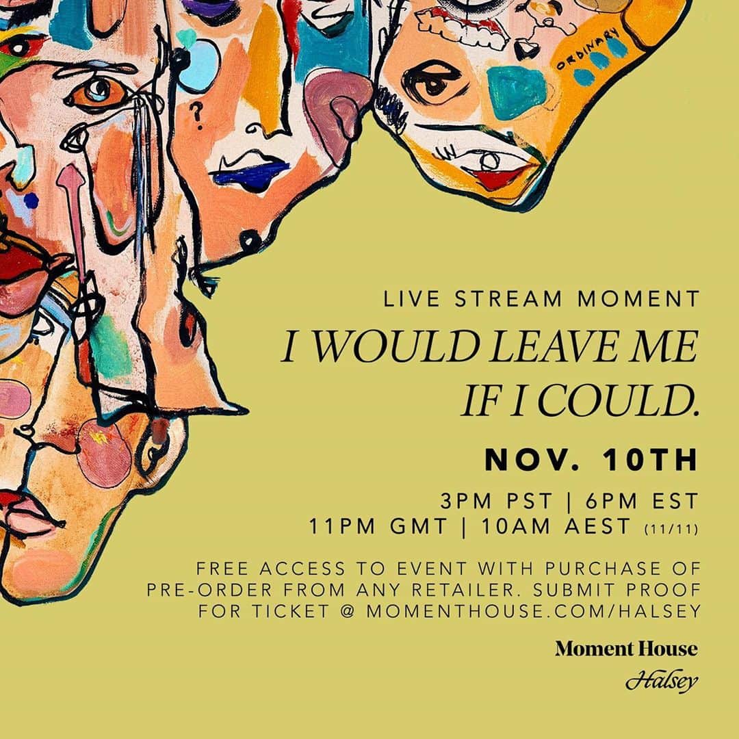 Halseyのインスタグラム：「“I Would Leave Me If I Could” Live Stream on November 10th. tickets are free if you pre-order the book 🤍 momenthouse.com/halsey • link in my story」