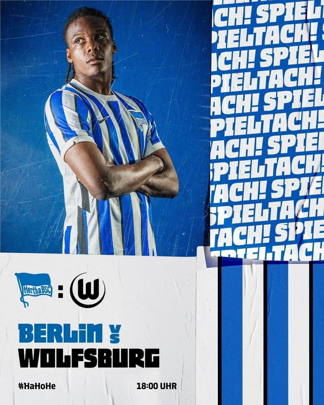 ヘルタ・ベルリンのインスタグラム：「🔜 #BSCWOB! Die Spannung steigt! 🤩 Heute Abend erwarten wir die Wölfe im @olympiastadionberlin! 🐺 Auf geht’s, Jungs… holt euch den Heimsieg! 💪💙 . . #spieltach #heimspiel #berlin #wolfsburg #bundesliga #olympiastadion #HaHoHe #herthabsc」