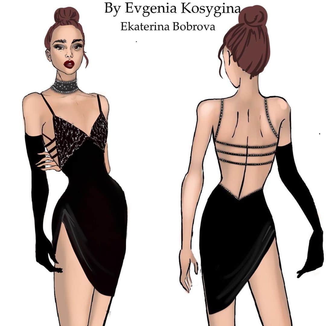 のインスタグラム：「Новый образ для Екатерины Боброва🖤  Смотрели вчерашний выпуск Ледникового периода?:)  Платье простое,но очень женственное🖤 и очень секси🤓🔥」