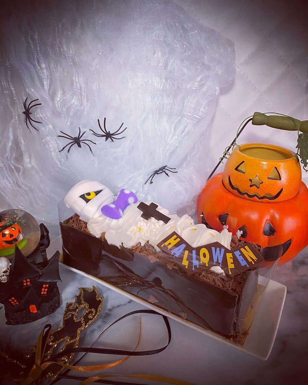 Erenaのインスタグラム：「👻🎃Halloweenﾁｮｺｹｰｷ🎃👻  1日遅れだけどてmy Motherが買って来てくれた🥺💕 おばけのﾁｮｺｹｰｷかわいすぎる🕸🕷⚰💀🧁🏴‍☠️🕸 . #チョコケーキ#おばけのケーキ#ハロウィン#Halloween#骸骨#かぼちゃ#おばけ#thankyou#mother#優しすぎる#イベント好きのmymother#ハロウィン手作りディナー」