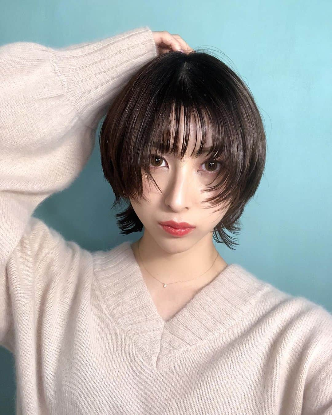 しよりのインスタグラム：「イメチェンしました！ ニューヘアー。ウルフです😻 　  インスタにたくさん載せてほしいと 言ってもらったのでたくさん載せます🙃ぺろ  . . #ウルフカット #ネオウルフ #ウルフ #マッシュウルフ#ショートウルフ#ウルフヘア#ウルフボブ #いいね返し #instagood #instalike #follwme #アイドル#イヤカフ#イケメンシリーズ」