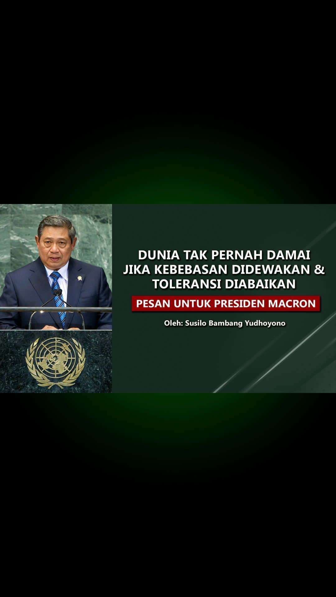 アニ・ユドヨノのインスタグラム：「Hubungan antara Islam dan Barat kembali memanas setelah terjadinya kekerasan di kota Nice dan Lyon, Perancis pasca insiden penggambaran karikatur Nabi Muhammad SAW yang mengundang perhatian kita semua. Berangkat dari kepedulian dan keinginan untuk mencari solusi agar benturan antara Islam dan Barat tidak terus terjadi sehingga dunia kita akan semakin teduh dan damai, Bapak SBY menulis podcast atau artikel yang berjudul “Dunia Tak Pernah Damai Jika Kebebasan Didewakan & Toleransi Diabaikan: Pesan Untuk Presiden Macron”.   Selamat menyaksikan…」