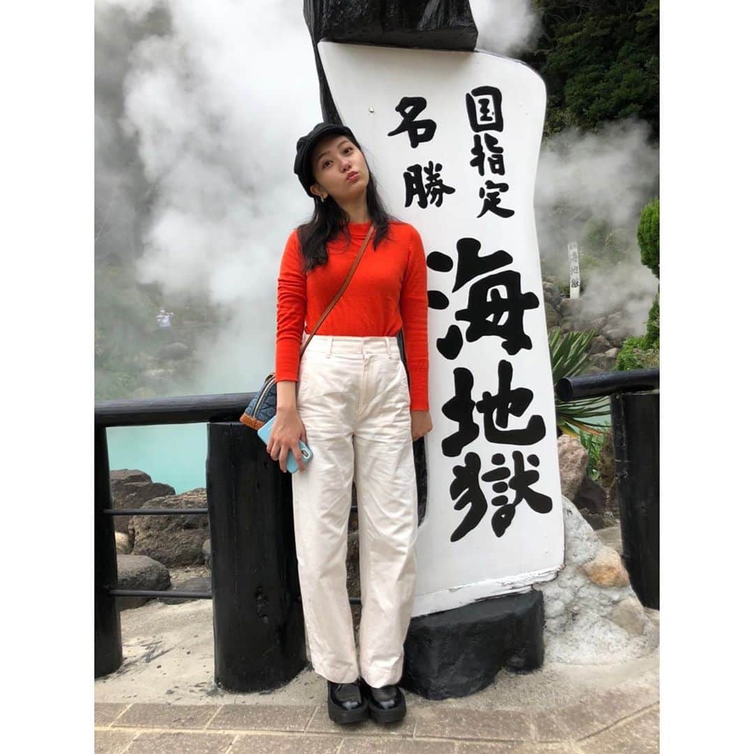 工藤綾乃のインスタグラム：「リールの答えは地獄めぐりでした。 仕事で大分来てます 久しぶり！！！！ただいまーーーーー！！！九州！！！ #大分#温泉 #地獄めぐり」