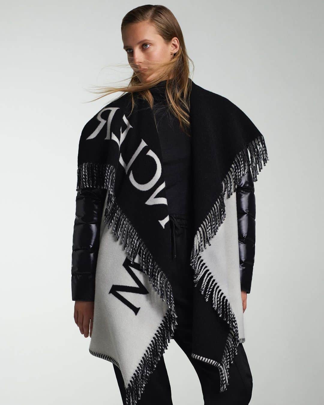 のインスタグラム：「Wrap session.  Get to know the softer side of Moncler. Cloaks and capes are made for blanket-style swaddling—but feature Moncler’s signature cold-deflecting ‘Boudin’ quilting.  Moncler: Protecting from the elements since 1952.   #WeAllWearMoncler」