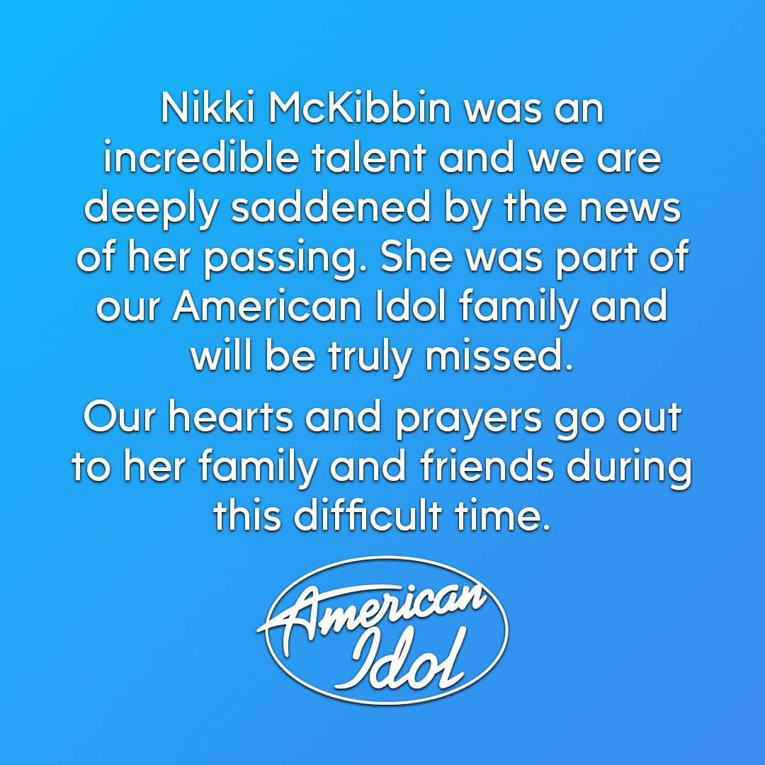 American Idolさんのインスタグラム写真 - (American IdolInstagram)「Nikki McKibbin was an incredible talent and we are deeply saddened by the news of her passing. She was part of our American Idol family and will be truly missed.  Our hearts and prayers go out to her family and friends during this difficult time.」11月2日 2時09分 - americanidol