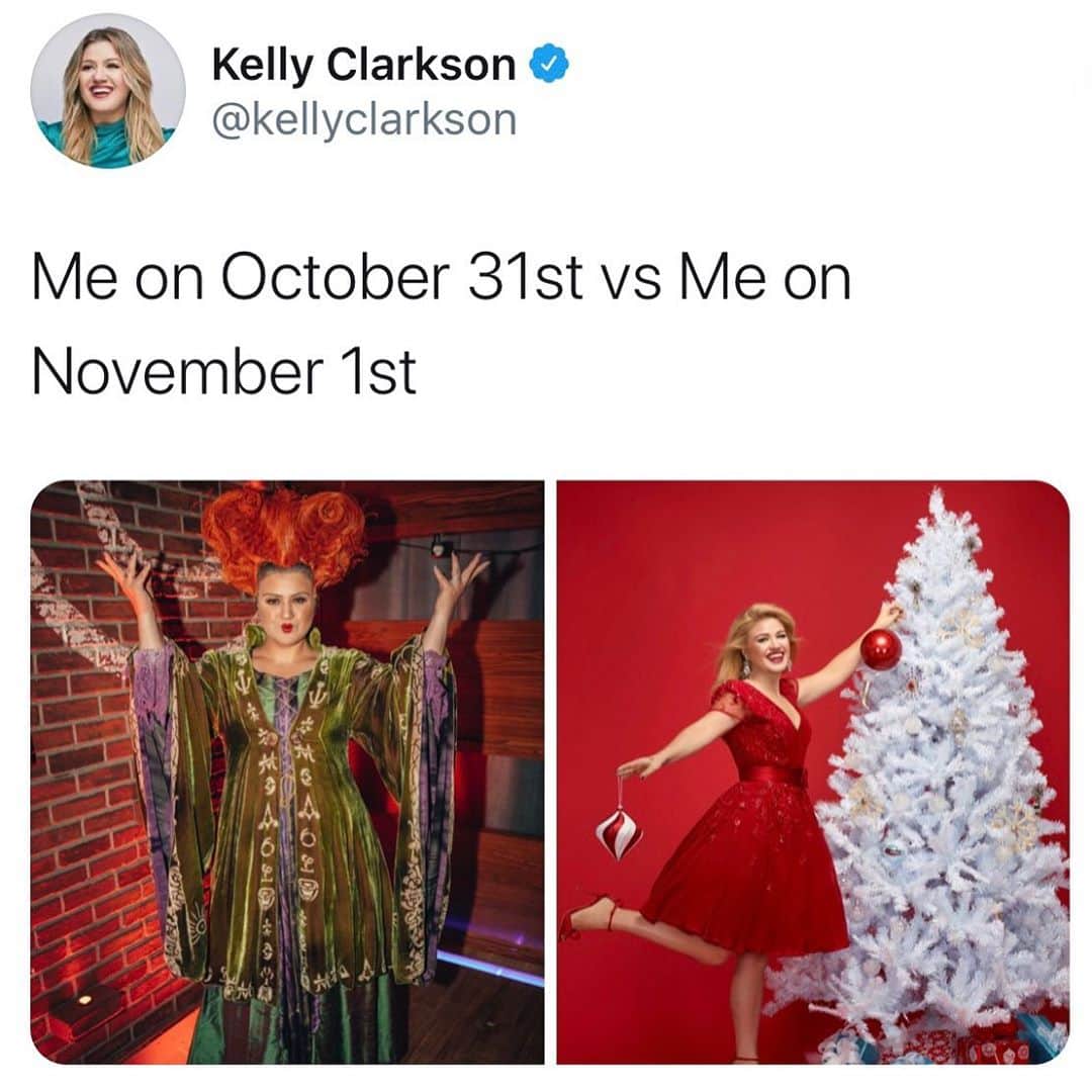 ケリー・クラークソンさんのインスタグラム写真 - (ケリー・クラークソンInstagram)「Me on October 31st vs Me on November 1st」11月2日 3時13分 - kellyclarkson