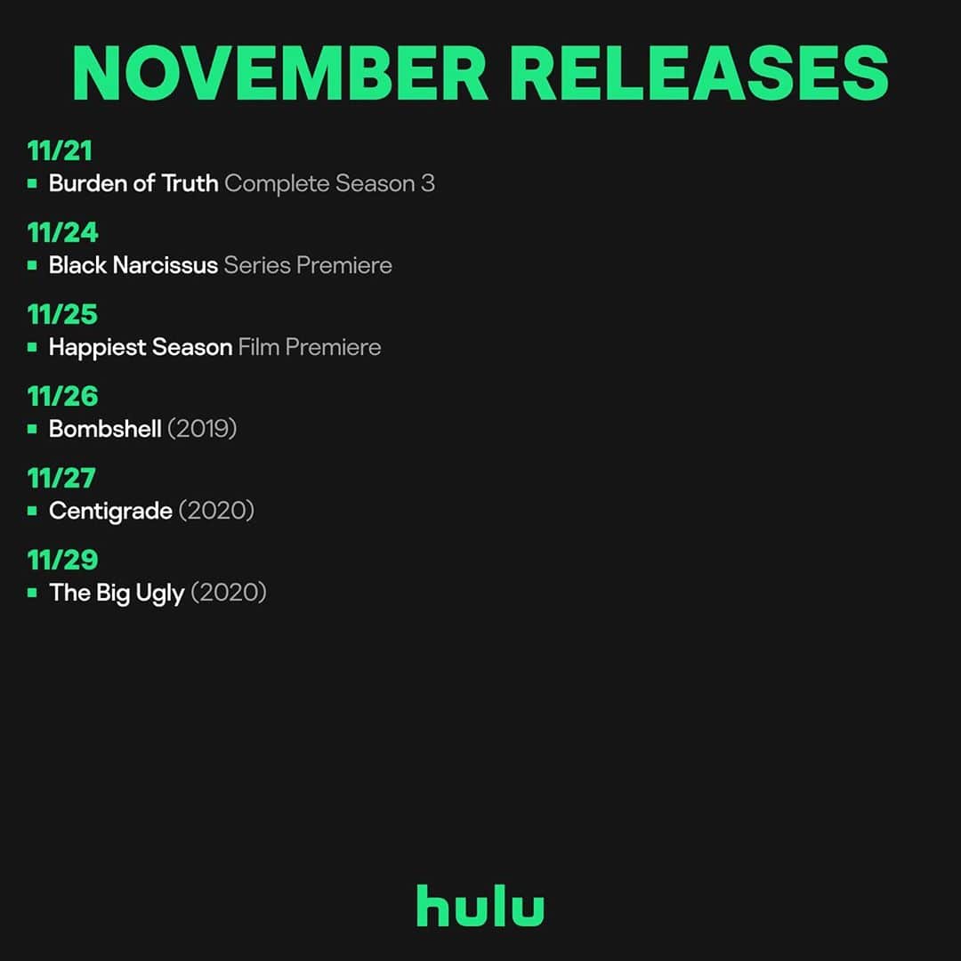 Hulu Home of Emmy-winningさんのインスタグラム写真 - (Hulu Home of Emmy-winningInstagram)「Start your month off right with these new releases 🗓️」11月2日 3時46分 - hulu