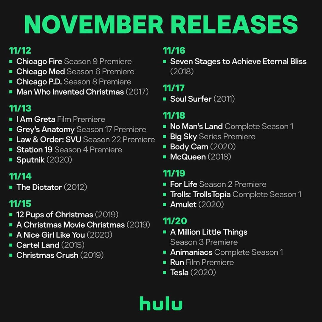 Hulu Home of Emmy-winningさんのインスタグラム写真 - (Hulu Home of Emmy-winningInstagram)「Start your month off right with these new releases 🗓️」11月2日 3時46分 - hulu