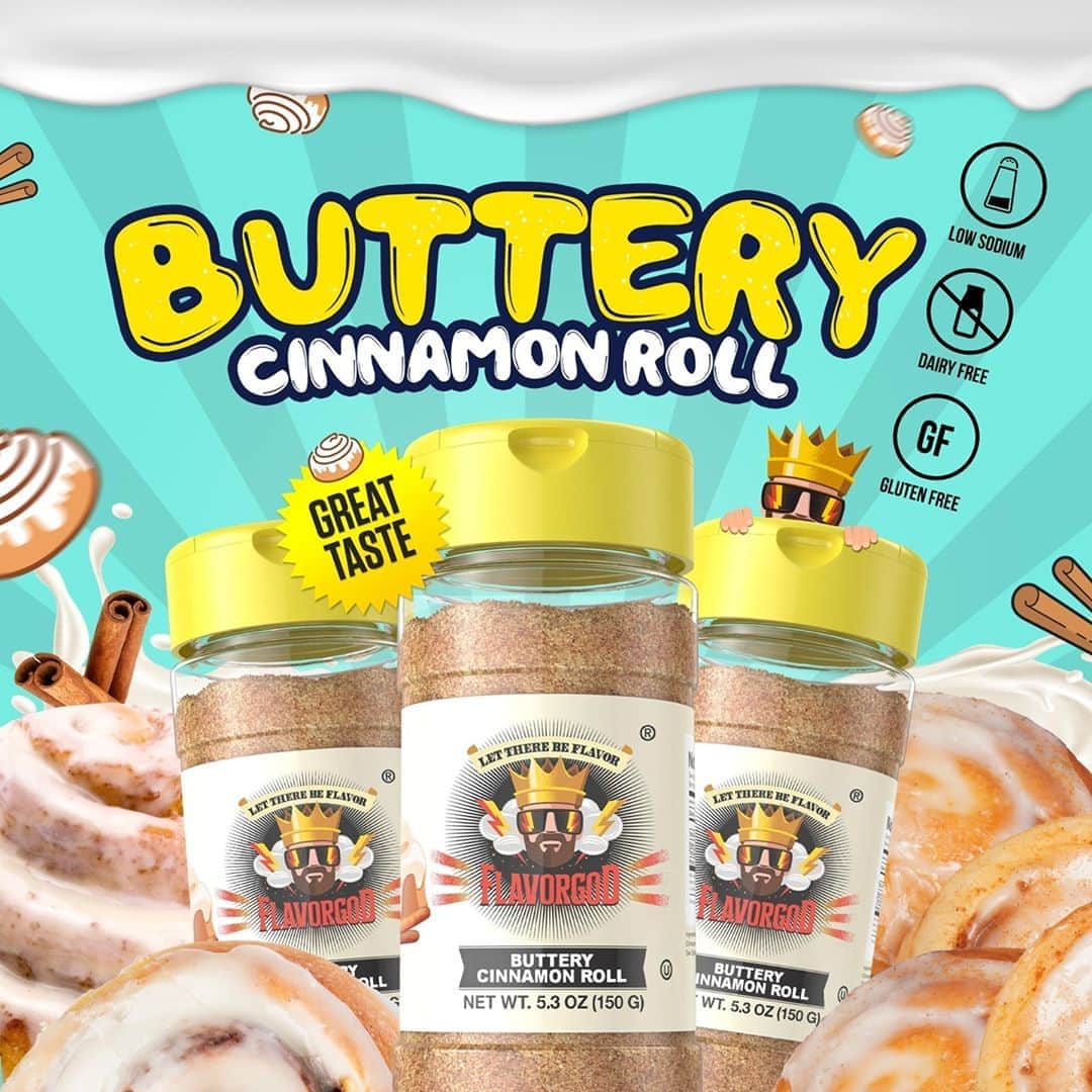 Flavorgod Seasoningsさんのインスタグラム写真 - (Flavorgod SeasoningsInstagram)「#FlavorGod Buttery Cinnamon Roll! Dairy Free⁠ -⁠ Add delicious flavors to any meal!⬇⁠ Click the link in my bio @flavorgod⁠ ✅www.flavorgod.com⁠ -⁠ Customer Favorites are to use it in☕️Coffee and Oatmeal🍲 but also try it in:⁠ 🍩 Pancakes⁠ 🍓 Fresh Fruit⁠ 🍴 Substitute in Baking dishes⁠ 🍞 Toast⁠ 🍩 Bagels⁠ 🍶 Shakes⁠ 🍨 Homemade Ice Cream⁠ 🍿 Popcorn⁠ 🍧 Yogurt⁠ 🍩 Protein Shakes⁠ -」11月2日 4時01分 - flavorgod