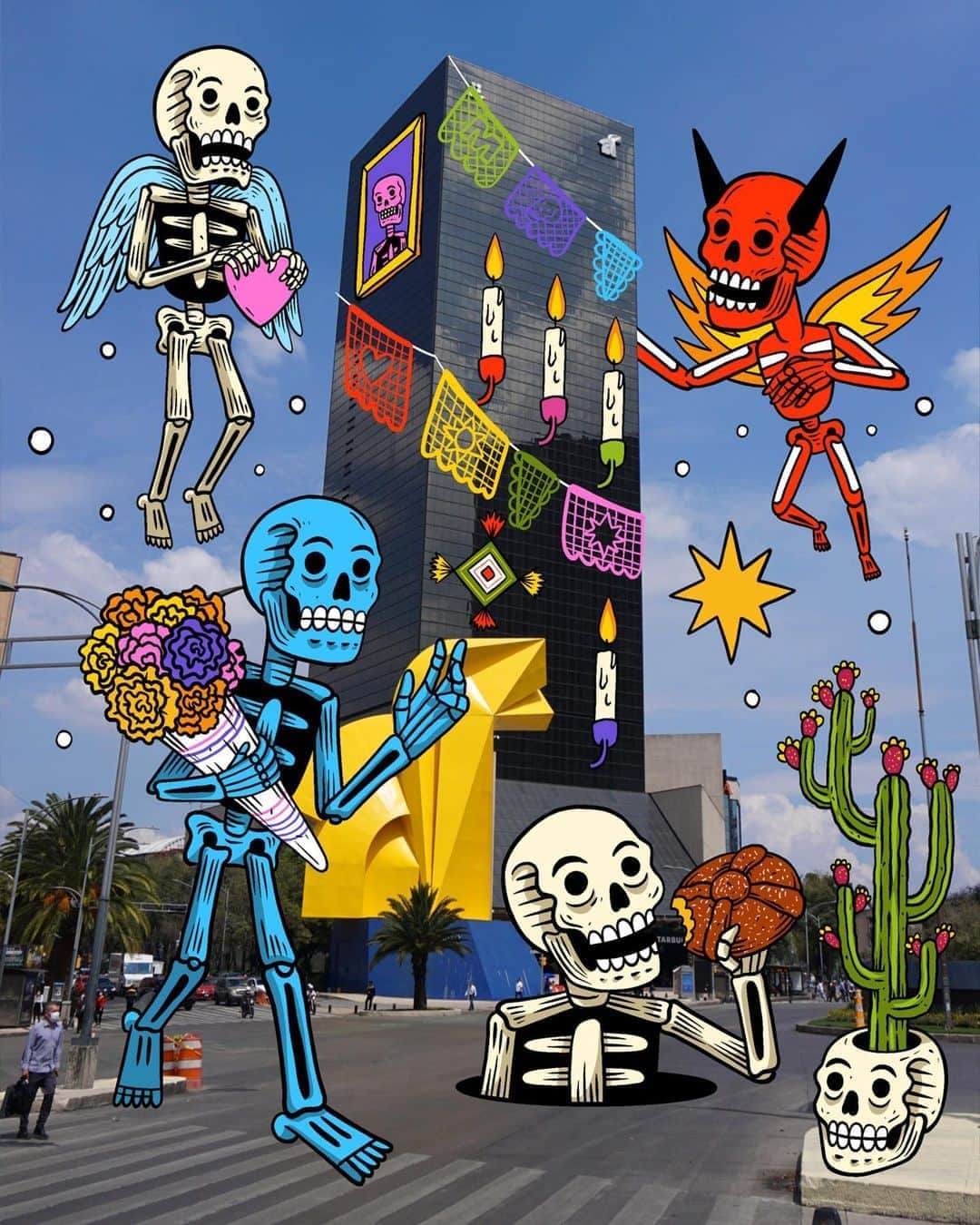 Instagramさんのインスタグラム写真 - (InstagramInstagram)「To honor Día de Muertos, Mexico City-based artist and creative director Mauricio Groenewold (@groenewold_m) dreams up lively illustrations full of friendly skeletons in the streets and parks of his city — and this year is no exception. ❤️⁣ ⁣ “This holiday is my favorite day of the year. It’s not only a time when I can celebrate my culture and my Mexican heritage, but it is a moment to connect with and honor my ancestors and loved ones,” says Mauricio.⁣ ⁣ Today on our story, tag along as Mauricio and his skeleton buddies guide you on a tour of a few of his favorite Mexico City landmarks. 💀 🚶‍♂️⁣ ⁣ Photo illustration by @groenewold_m」11月2日 4時09分 - instagram