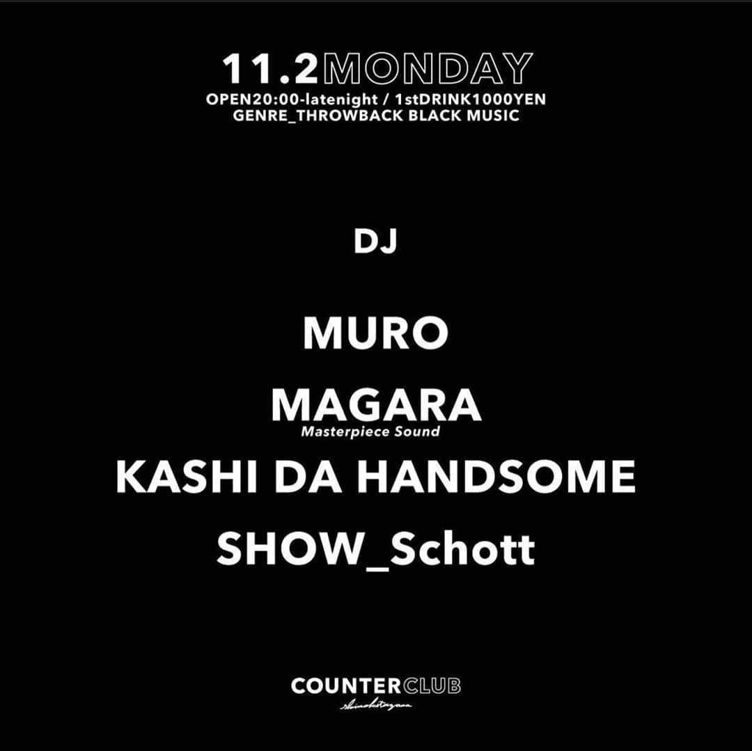 MUROさんのインスタグラム写真 - (MUROInstagram)「おはようございます〜⛅️ 今夜は下北沢の　@counterclub_shimokitazawa にて、 @magachin と　@kdh747 、 @show_1977 君と 選曲させて頂きマス♪ 是非楽しみにいらしてください！ #motownmonday」11月2日 7時22分 - dj_muro