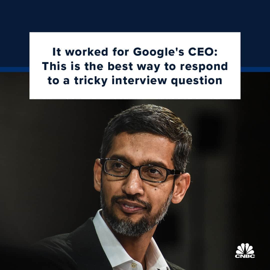 CNBCさんのインスタグラム写真 - (CNBCInstagram)「Have you ever been stumped by a question during a job interview?⁠ ⁠ Google CEO Sundar Pichai faced that problem in 2004. But it didn’t hurt his chances of getting the job — it actually helped. When Pichai first interviewed with Google for the VP of product management position, he was asked what his thoughts were on the company’s newest service: Gmail.⁠ ⁠ The only problem? Pichai had no idea what Gmail was, as it had just been announced that same day.⁠ ⁠ To find out the CEO’s response to the question, and other answers to tricky questions you could be asked in an interview, click the link in bio. (with @CNBCMakeIt)」11月2日 7時30分 - cnbc
