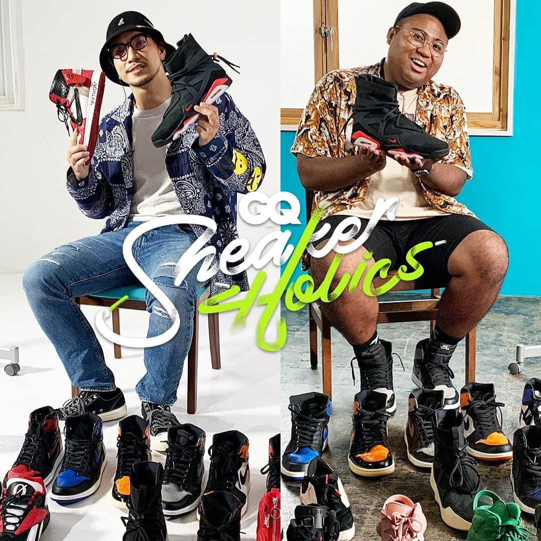 野替愁平のインスタグラム：「Sneaker Holics S4 #1 |GQ JAPAN 呼んでもらいました‼️アントニーくんとすんごく楽しいスニーカー話させてもらいました‼️自分のスニーカーお気に入り厳選約30足持ち込んで収録‼️✨ 4日YOUTUBE GQ JAPANチャンネルにて公開なんで是非観てください‼️😍✨  #集まれスニーカーヘッズ #SneakerHolics #GQJapan #アントニーとスウェー」