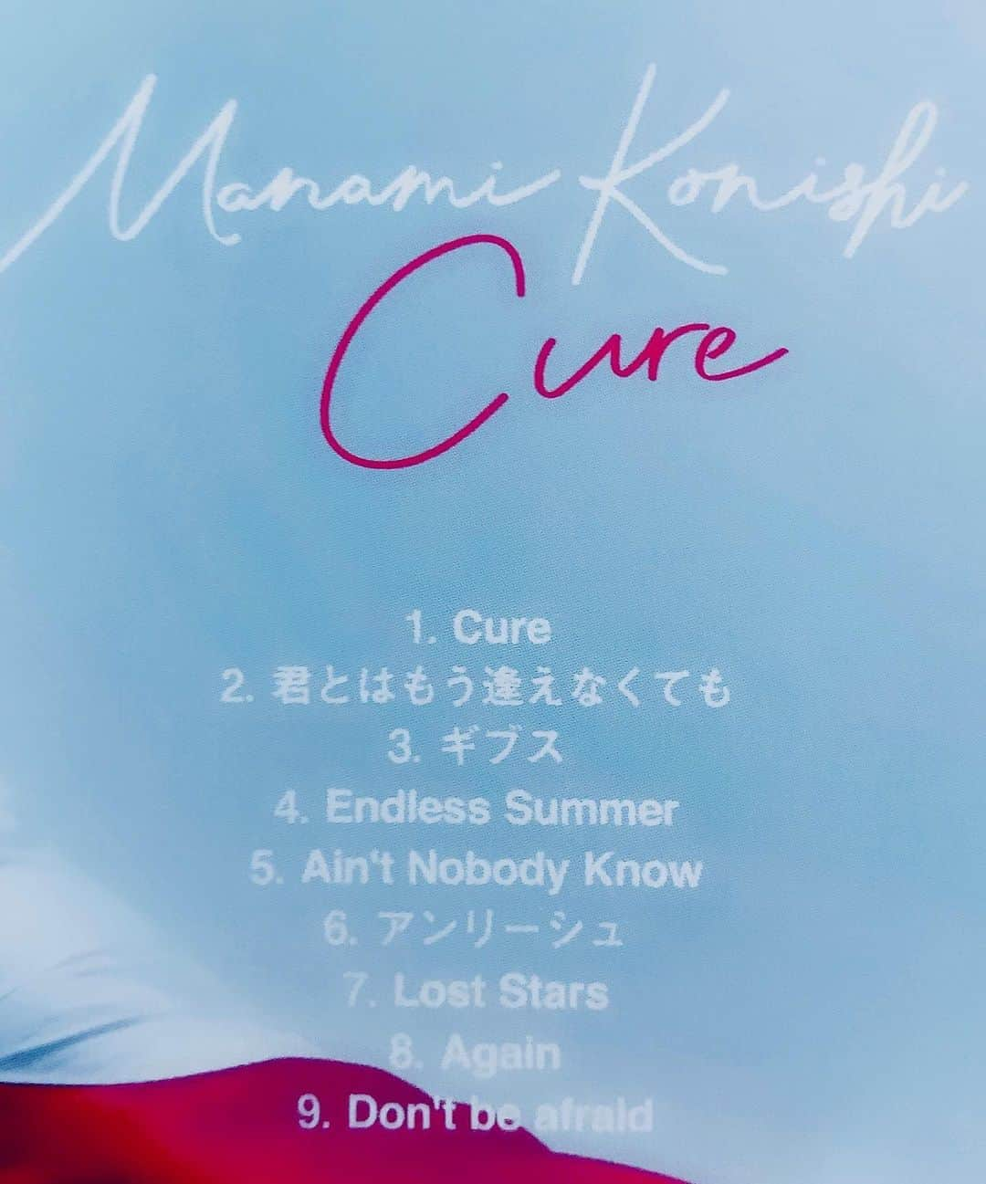 小西真奈美さんのインスタグラム写真 - (小西真奈美Instagram)「アルバム収録曲  1.Cure 2.君とはもう逢えなくても(オリジナル) 3.ギブス(椎名林檎さんのcover) 4.Endless Summer(後藤正文さんとの共作) 5.Ain't Nobody know(星野源さんのcover) 6.アンリーシュ(オリジナル) 7.Lost Stars(マルーン5,Adam Levine's cover) 8.Again(ジャネットジャクソンcover) 9.Don't be afraid(オリジナル)  #オリジナル #小西真奈美 #cover #椎名林檎 さん #星野源 さん #ジャネットジャクソン #マルーン5 #アダムレヴィーン #プロデューサー #亀田誠治 さん #asiankungfugeneration #後藤正文 さん #KIRINJI #堀込高樹 さん #kansano さん」11月2日 8時58分 - manami.official