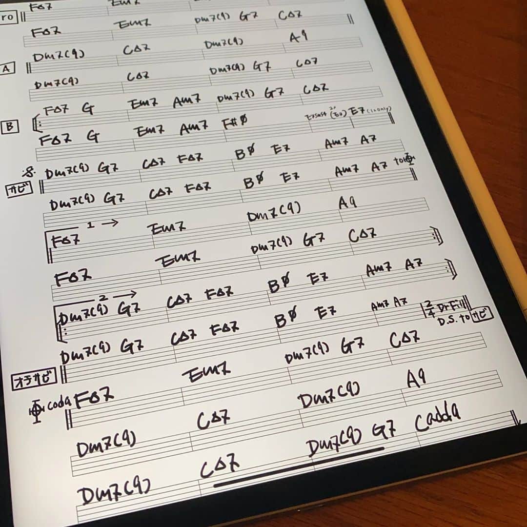 浅田信一のインスタグラム：「編曲業務  コード譜書きなう✒️」