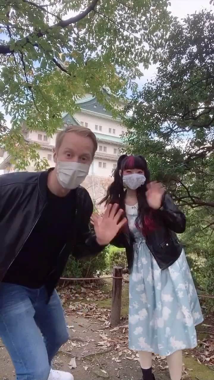 のインスタグラム：「仕事終わって観光組が名古屋城に！✨ After-work sightseeing team at Nagoya Castle! ✨  with @mr_yabatan  (📸 by @nami5757 ) . . #OOTD Dress: @kiraimai #kiraimai Jacket: @merryjenny_instagram #merryjenny Boots: @jellybeans_shoes #jellybeans_shoes  Mask: @rio_cherry_  . . 🎵#ohmygirl - #dolphin . . #rinrindollreels #rinrindoll #japan #japanesefashion #tokyofashion #harajukufashion #コーデ #今日のコーデ #mryabatan #nagoya #nagoyacastle #nagoyajo #japantrip #autumn #autumnootd #nhkkawaii #名古屋 #名古屋城 #秋 #秋コーデ」