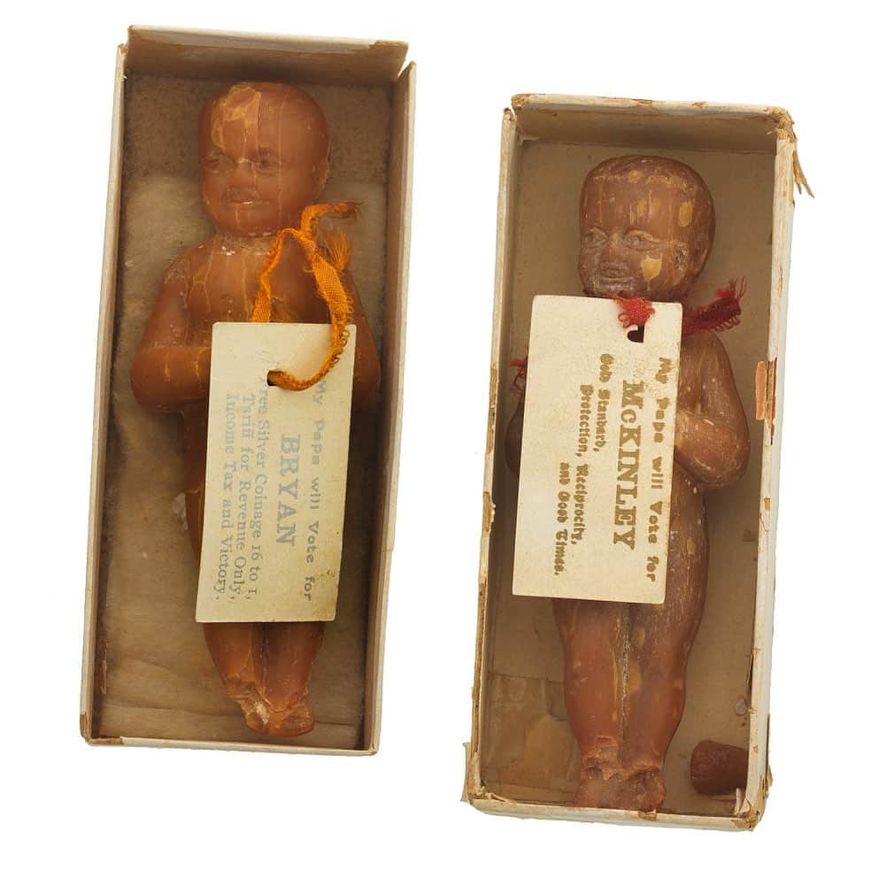 のインスタグラム：「Every election cycle has ill-fated slogans and campaign novelties, but few did so poorly as the "soap babies" issued by both William Jennings Bryan and William McKinley's campaigns in 1896.   Several factors—including technology innovations and emotionally charged campaign issues—led to an explosion of campaign items in the 1896 presidential election. Some, like the pinback button, are still part of campaigns today. Soap babies. . .not so much. Each one of the novelties included an infant-shaped soap resting in a cardboard box, complete with a tag promoting the polices of the relevant party: "I am for McKinley and Sound Money" vs. "I am for Bryan and Silver." Future politicians abandoned these items apparently because voters thought they looked too much like babies in coffins.   These soap babies are just two of the tens of thousands of campaign objects in our collections. Today, November 1, you can ask our curator Claire Jerry any questions you have about our campaign collections on the @smithsonian’s Instagram Story. Follow the link in our bio to visit today's story: https://s.si.edu/2I0b5B2   Interested in learning how you can vote in your home state or territory? Visit @us.eac’s website to find polling locations and other useful information: https://eac.gov/vote   #VoteHistory #AmericanHistory #History #CampaignHistory #PresidentialHistory #AmericanDemocracy」