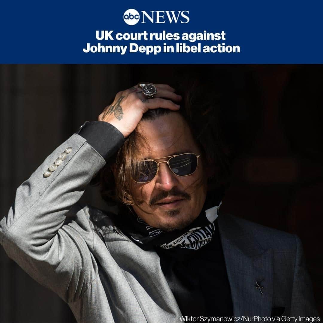 ABC Newsさんのインスタグラム写真 - (ABC NewsInstagram)「British court rules against Johnny Depp in his libel case against the owner of The Sun tabloid newspaper, which labelled him a “wife beater.” SEE MORE AT LINK IN BIO.」11月2日 23時32分 - abcnews