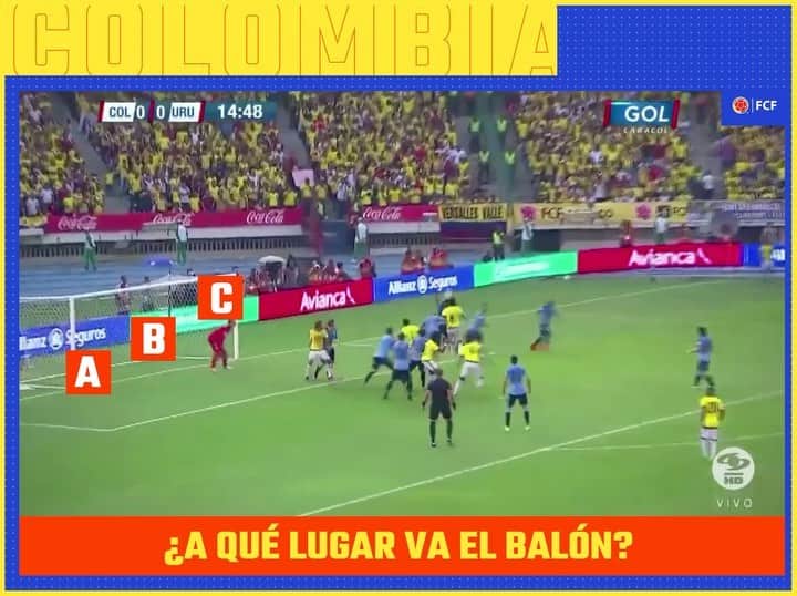 サッカー コロンビア代表チームのインスタグラム：「¿Recuerdas este partido 🆚 🇺🇾? 🤔  ¿Hacia qué lado va el cabezazo de @abelaguilart , A, B o C?  #VamosColombia 🇨🇴」
