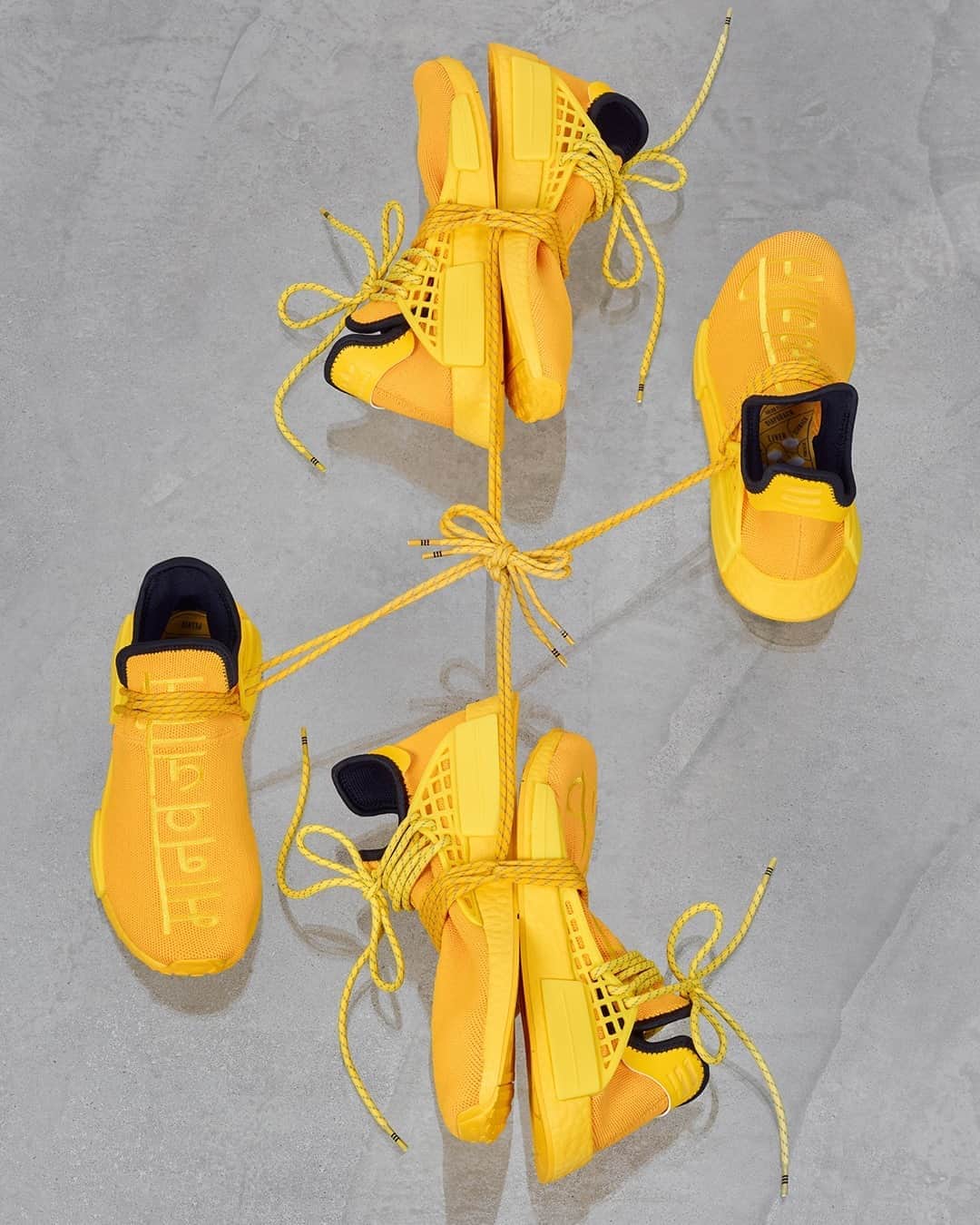 HYPEBEASTさんのインスタグラム写真 - (HYPEBEASTInstagram)「@hypebeastkicks: @pharrell and @adidasoriginals have given their collaborative NMD Hu a lively yellow makeup. Dressed in knitted uppers, the shoes feature tonal embroidered Hindi lettering that reaches from tongue to toe while spelling out “Human Race” on each foot. while t slightest touch of contrast is provided by black trim on the collar and a latticed yellow lacing system with flecked yellow laces. It’s set to drop on the @adidas webstore on November 7 for $220 USD.⁠ Photo: adidas」11月2日 17時40分 - hypebeast