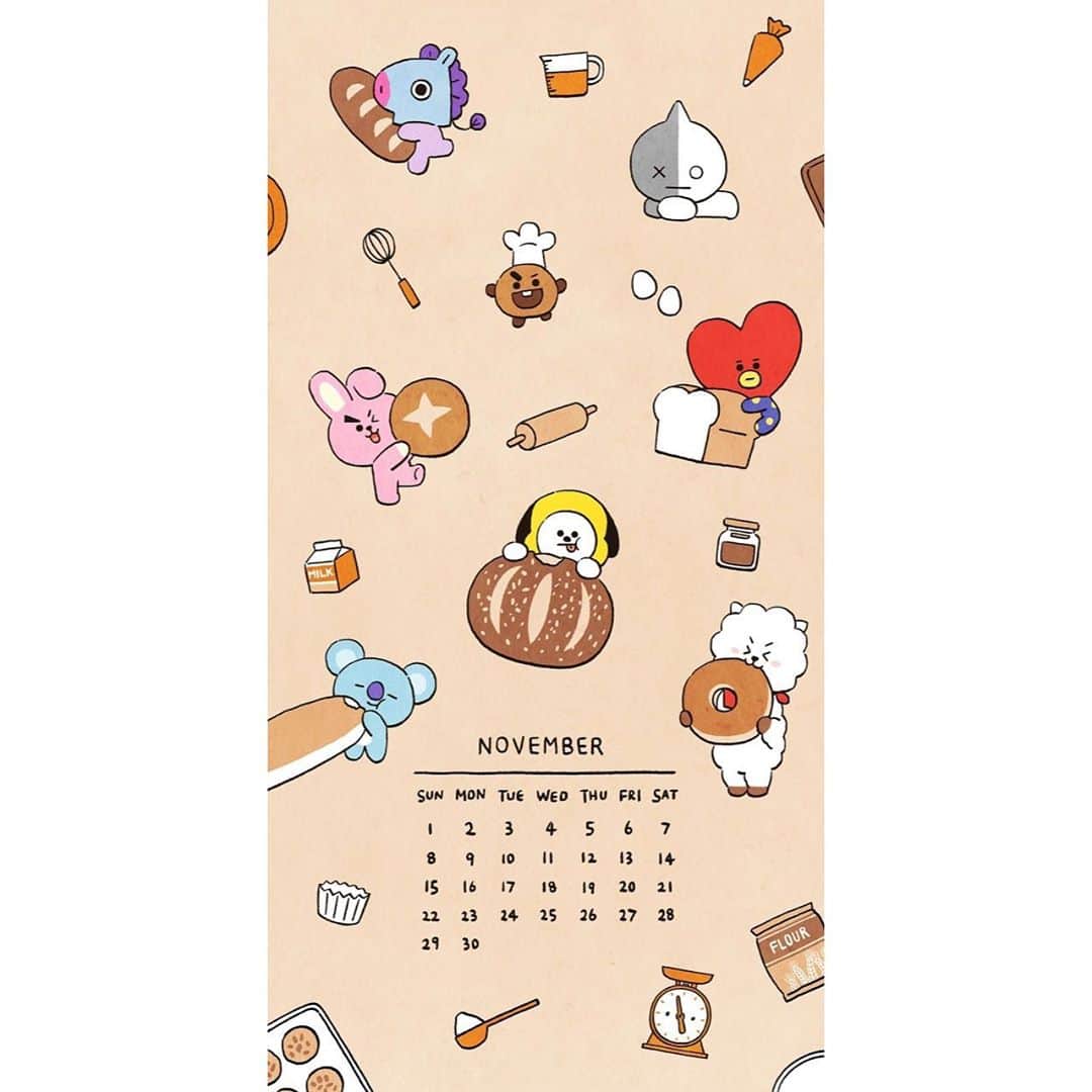 BT21 Stars of tomorrow, UNIVERSTAR!さんのインスタグラム写真 - (BT21 Stars of tomorrow, UNIVERSTAR!Instagram)「Ahh November, where happiness is born and bread. 🍞  Check out our Instagram story to download!  #November #Calendar #Wallpaper #Baking #Illustration #Artwork #Bread #CuteWallpaper #Foodie #Characters #BT21」11月2日 17時59分 - bt21_official