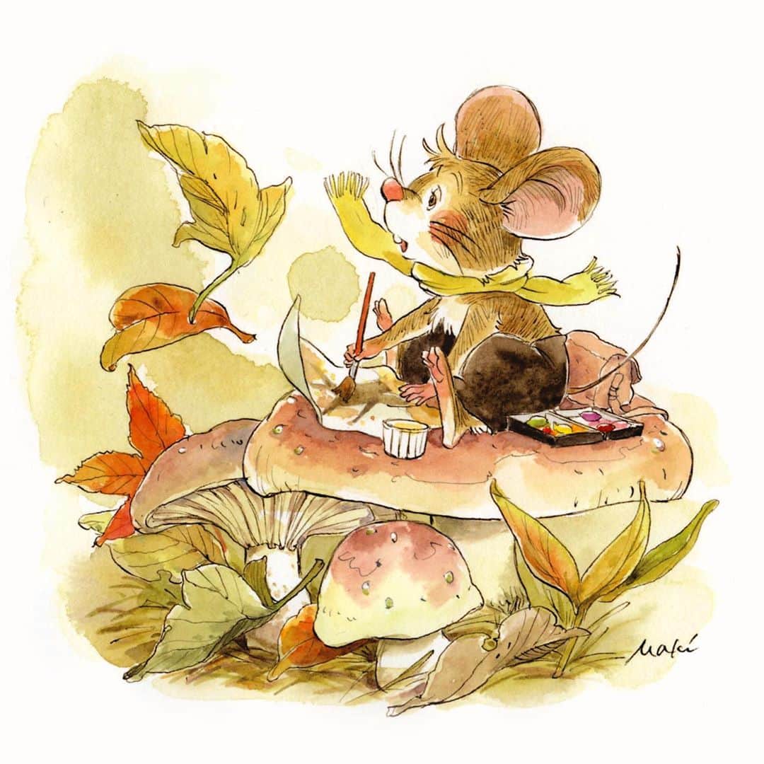 イラストレーター山崎牧子のインスタグラム：「Calendar Yururi's little paintbrush November🍁 カレンダーも残すところあと 2か月、来月までお楽しみ いただければと思います😌 お気づきでしょうか？ 11月３日文化の日が祝日の色に なっておらず、お詫びと訂正を いたします  涙 今日は雨降りで冷え冷え… 夕飯はおでん🍢にしてぐつぐつ 煮込んでます♪ みなさまもあたたかくして下さいね😌 #november#illustrator#illustration#autumn#artwork#いなとめまきこ#水彩画#イラストレーター#イラスト#秋#11月」