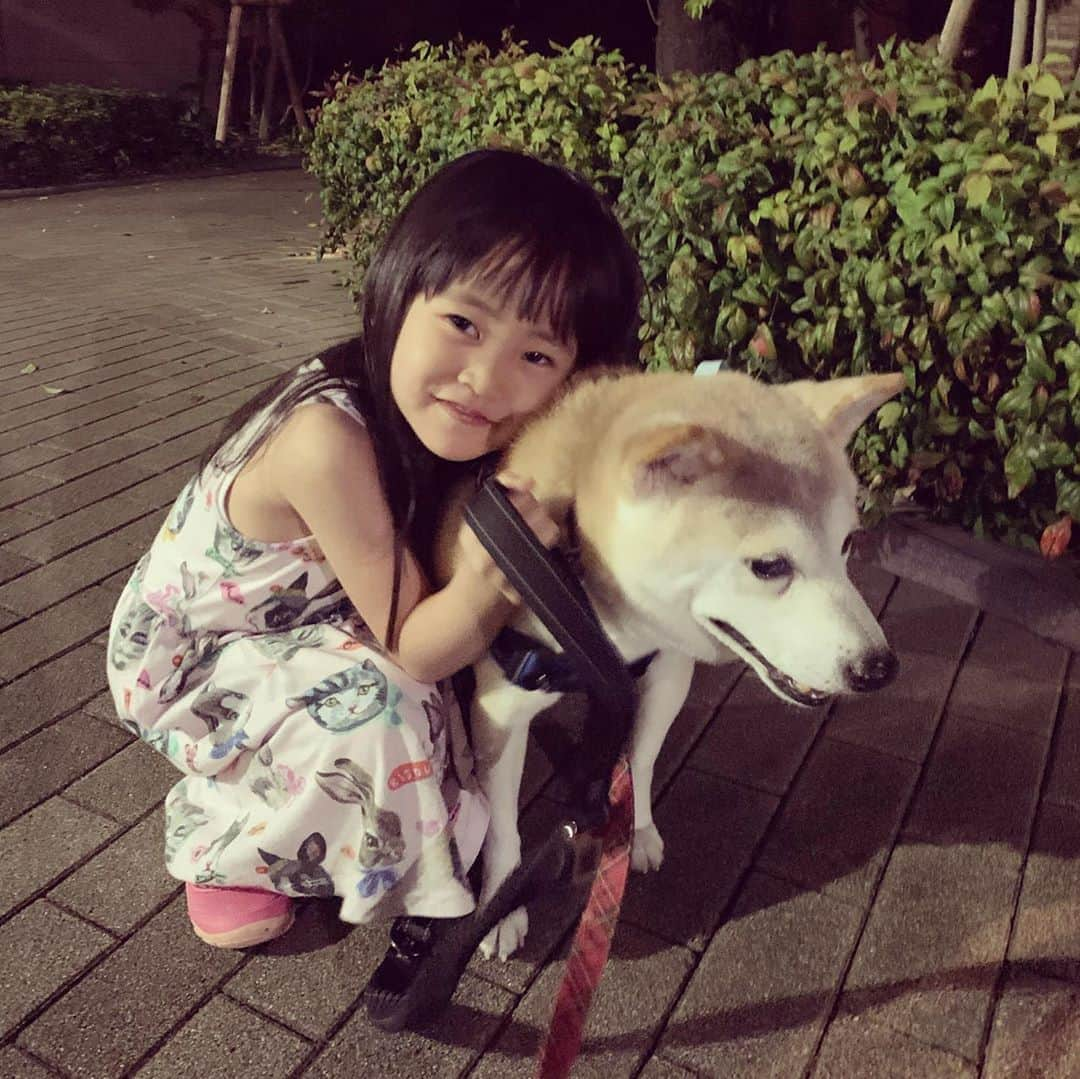 菊地由美のインスタグラム：「*5歳まであと3️⃣日👀* 少し前の めー散歩👧🏻🐕 好きすぎて(お散歩も) ずっといたいひと👧🏻 と お散歩大好きだけど すぐに帰りたくなるひと🐕 . #バランスがね… #3枚目ハグしてチューしてブレッ #はちとめーちゃん #GoodboyHachi #元保護犬 #rescueddog #めーちゃん4歳 #yumiandmusume」