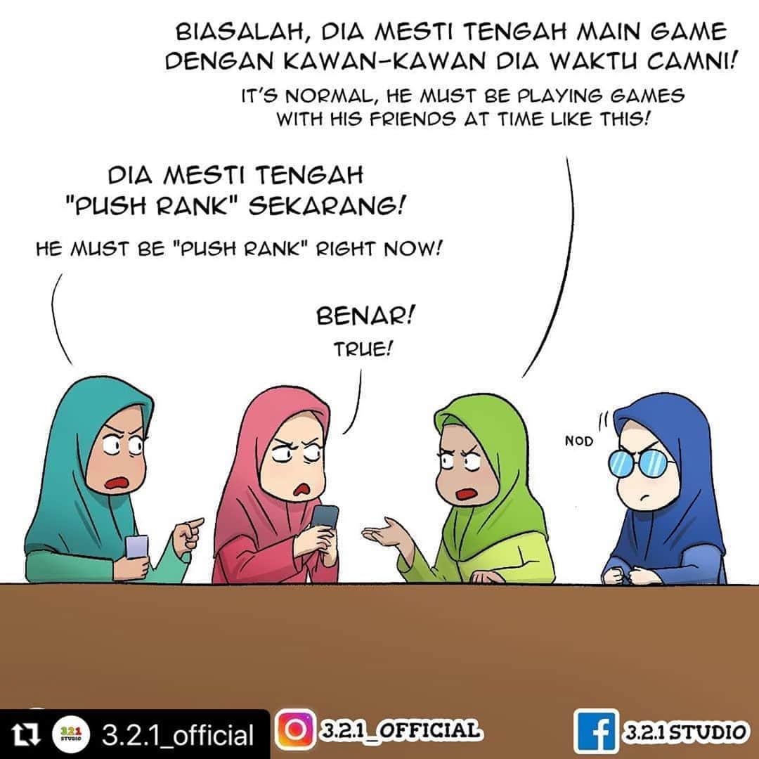 Koleksi Komik Malaysiaさんのインスタグラム写真 - (Koleksi Komik MalaysiaInstagram)「#Repost @3.2.1_official with @make_repost ・・・ Bahagian 2:  Inilah aktiviti lelaki di malam hari. Maafkan saya kerana memecahkan rahsia. Kami tak main game lah! Nampak tak "Nur" kebenaran kat muka kami🥺? Komen dan tag kenalan dan rakan sepejuangan anda untuk menjernihkan keadaan! Err, sambungan internet tengah ok ni. Moba jom😙 . Psss, kami ada halaman rasmi di Instagram @3.2.1_official , Facebook dan juga Twitter! Jemput 'like" dan "follow" halaman rasmi kami😁 . Ingat semua! Amalkan langkah pencegahan Covid-19! Bersama kita putuskan rantaian Covid-19! Tag kawan2, keluarga, abang, adik, kakak, kyodai, nakama, cikgu, kenalan dan komen sikit kat bawah👇😘  . Part 2:  This is men's activities at night. Forgive me for breaking the secret. We don't play games k! Didn't you see that "Nur" of truth on our face 🥺? Comments and tag your contacts and comrade to clarify the situation! Err, internet connection is ok right now, lets Moba😙 . Psss, we have page on Instagram @3.2.1_official, Facebook and Twitter. You guys are invited to "like' and 'follow' our official page there😁 . Remember guys! Practice Covid-19 Prevention Steps! Together we break Covid-19 chain! What else! Tag your friends, family, brothers, sisters, kyodai, nakama, teachers, anyone and comments below👇😘 . #comic #comics #comicstrip #animation #malaysia #komik #komikmalaysia #animasi #anime #cartoon #cartoonist #cartoons #drawing #illustration #mangaartist #mangadrawing #illustrator #komikstrip #gengkomik #webcomic #webtoon #kartun #friendship #kawan #covid_19 #321OFFICIAL #stayhome #malaysiancomic #sekolah」11月2日 19時40分 - tokkmungg_exclusive