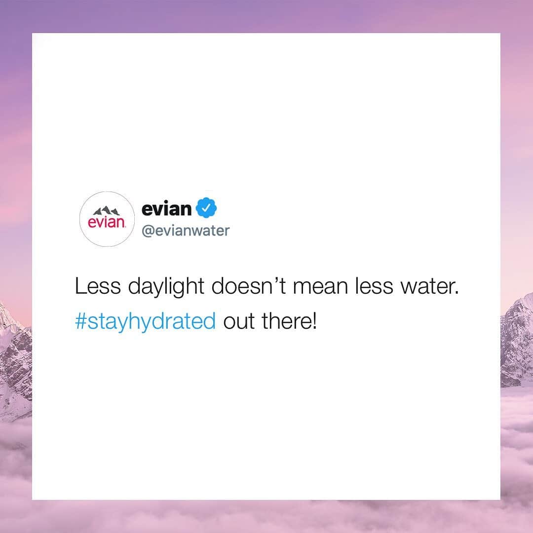evianのインスタグラム：「As the cold rolls in and the days run short, don’t forget to keep on track with your daily hydration. For both your body and your mind. Hang in there 💧✨ #evian #evianwater #stayhydrated #positivedrops」