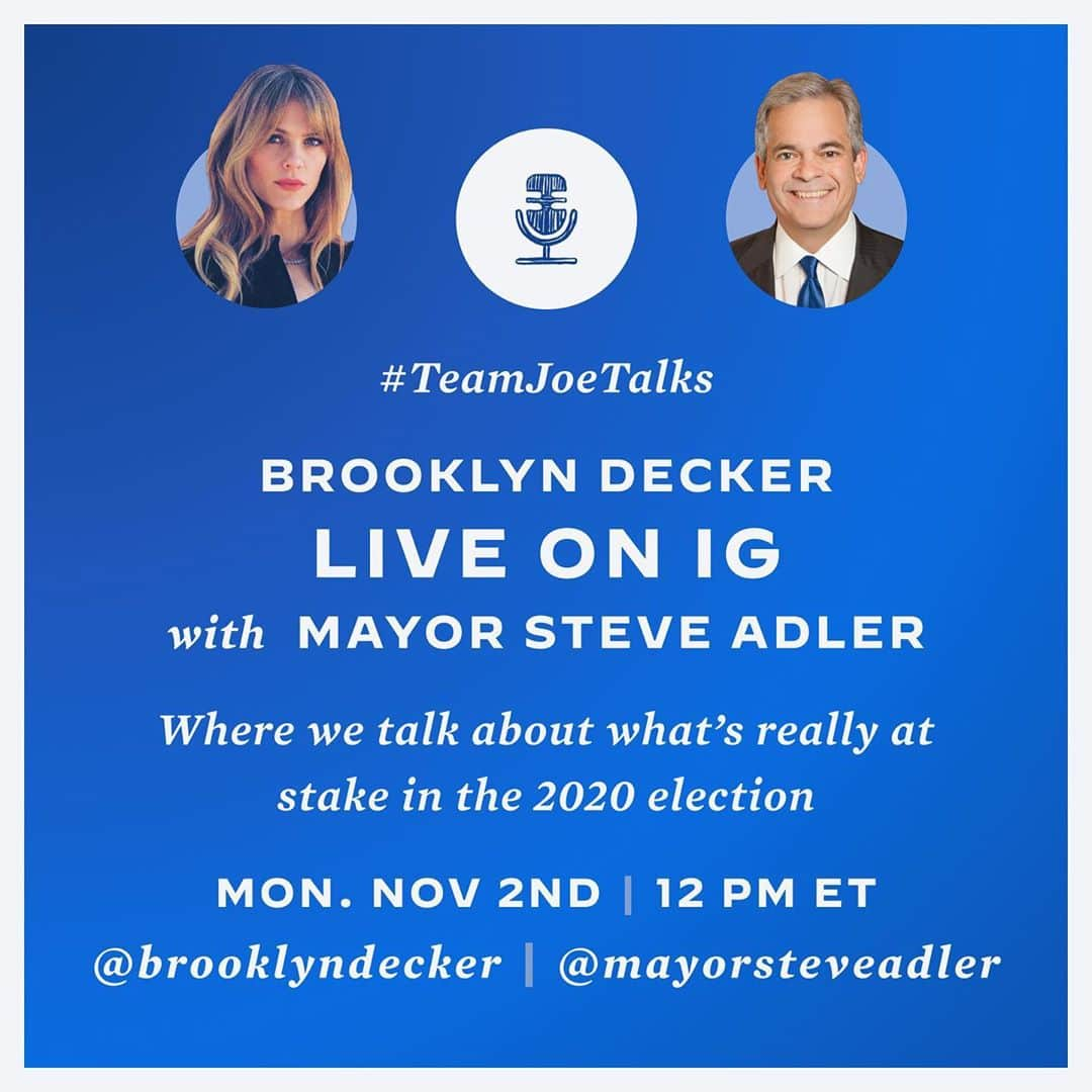 ブルックリン・デッカーさんのインスタグラム写真 - (ブルックリン・デッカーInstagram)「My #teamjoetalks is personal this time- it’s with Austin Mayor @mayorsteveadler ! Today at 12ET/11CT bring your questions. We’re in the final stretch, folks! @joebiden @kamalaharris」11月2日 22時36分 - brooklyndecker