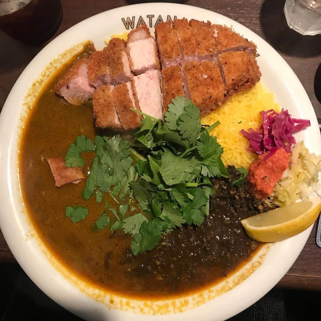 香衣さんのインスタグラム写真 - (香衣Instagram)「喜舌謝トーマス  私が物心つく前からお世話になっていて、物心ついて幼稚園生のときに 大人になったら酒を飲む約束を初めて交わした兄さんのおさむちゃんは 大阪梅田にある 今絶品カレー屋　#渡邊カリー　で 毎日忙しくしています。 もうこの美味しさは是非 実際舌に伝えたいので 梅田に行った際は食べてください。 レトルトカレーも販売されていて プレゼントでも喜ばれます。 カレー粉、レトルトカレー うちの家族毎回大量買いします。  おさむちゃんがかなさんと結婚したときは家族で喜んだのを今でも初めて会って呑んべえ横丁で呑んだのを覚えてます。 そして癒しのこころちゃんに ようやく会うことができた。 毎日かなさんのインスタでみてたからまるでインスタグラマーと会ったようでした。 はやくまた次会えるのが待ち遠しい。 忙しい中ありがとうございました。 もう渡邊カリー食べたい。。 @hi_iamkana   #渡邊カリー梅田本店 #大阪 #梅田#カレー#curry#絶品 #ミシュラン関西#とんかつ #プレミアムとんかつカリー  #美味#大阪グルメ#グルメ #パクチー」11月2日 22時42分 - kaicai