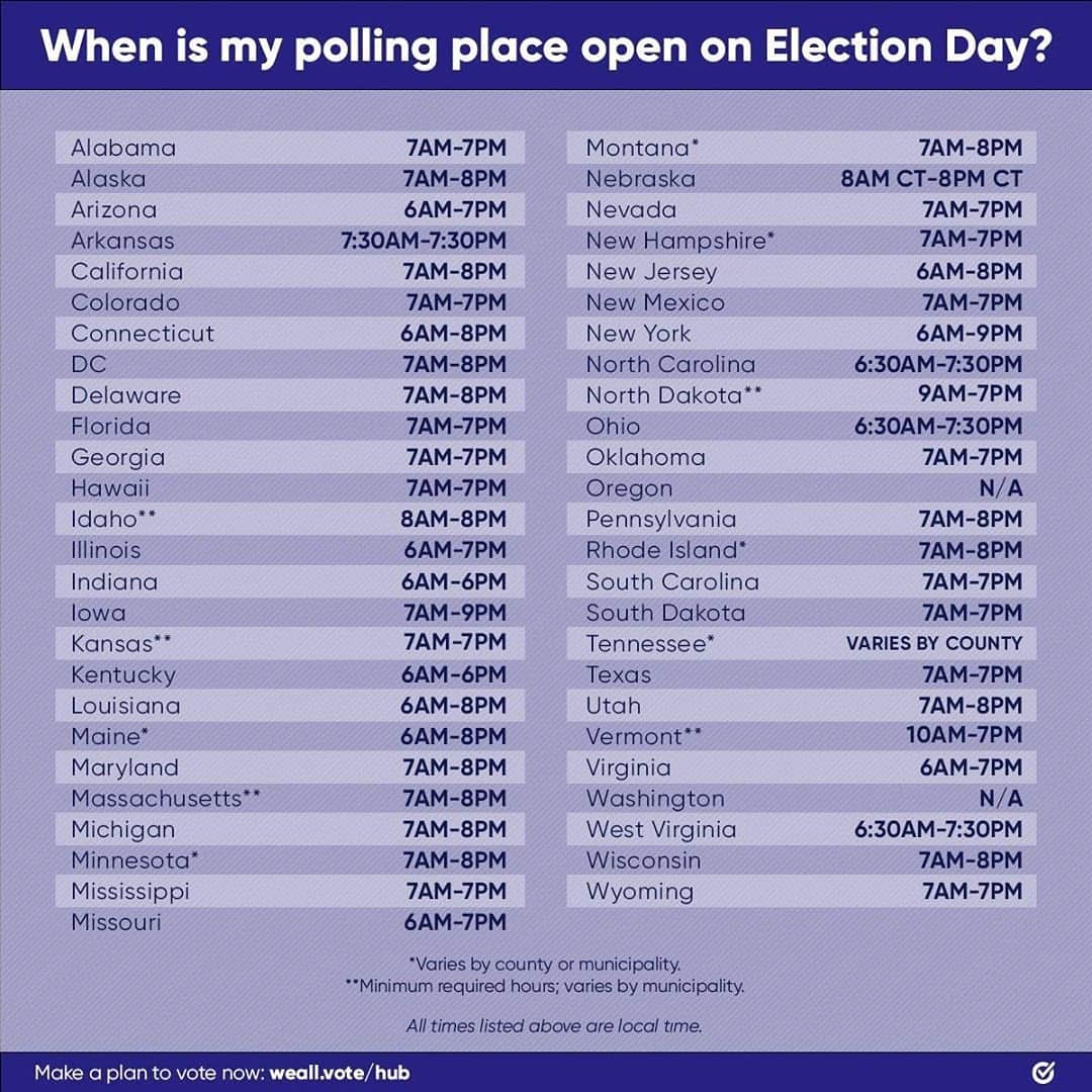 サラ・ポールソンさんのインスタグラム写真 - (サラ・ポールソンInstagram)「Tomorrow is the last day to cast your vote! Here are the poll hours in every state. VOTE and send this to your friends to check in to make sure they have voted too! This is me checking in all of you!!  PS: If you are in line before the polls close, you have the right to vote!」11月3日 8時39分 - mssarahcatharinepaulson