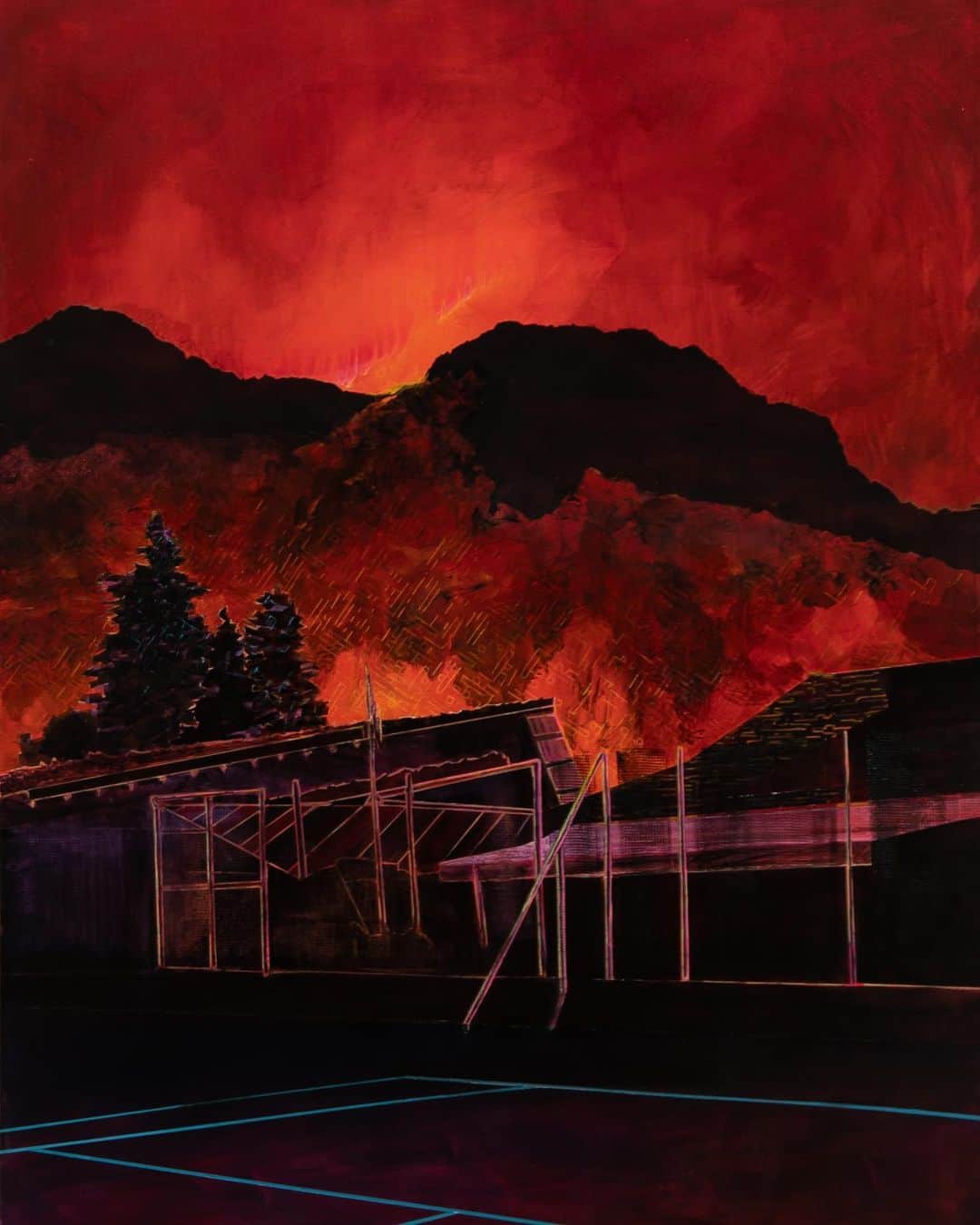 Robert Bingamanさんのインスタグラム写真 - (Robert BingamanInstagram)「Around the time that people in San Francisco were posting pictures of an orange sky, this painting became a fire picture. That felt dangerous. I remember earlier in the year reading about how Marina Abramović believed that to respond to the events of the day was a kind of abdication of the artist’s sacred duty to transcend all moments.  And look, I like being transcendent as much as the next guy, but there’s something undeniable about seeing something from a world away and saying to yourself, “I can paint that sky.” As an offering.  It’s part of “There in Spirit” and it’ll be up until Thanksgiving. Stay safe.」11月3日 0時42分 - robertjosiah