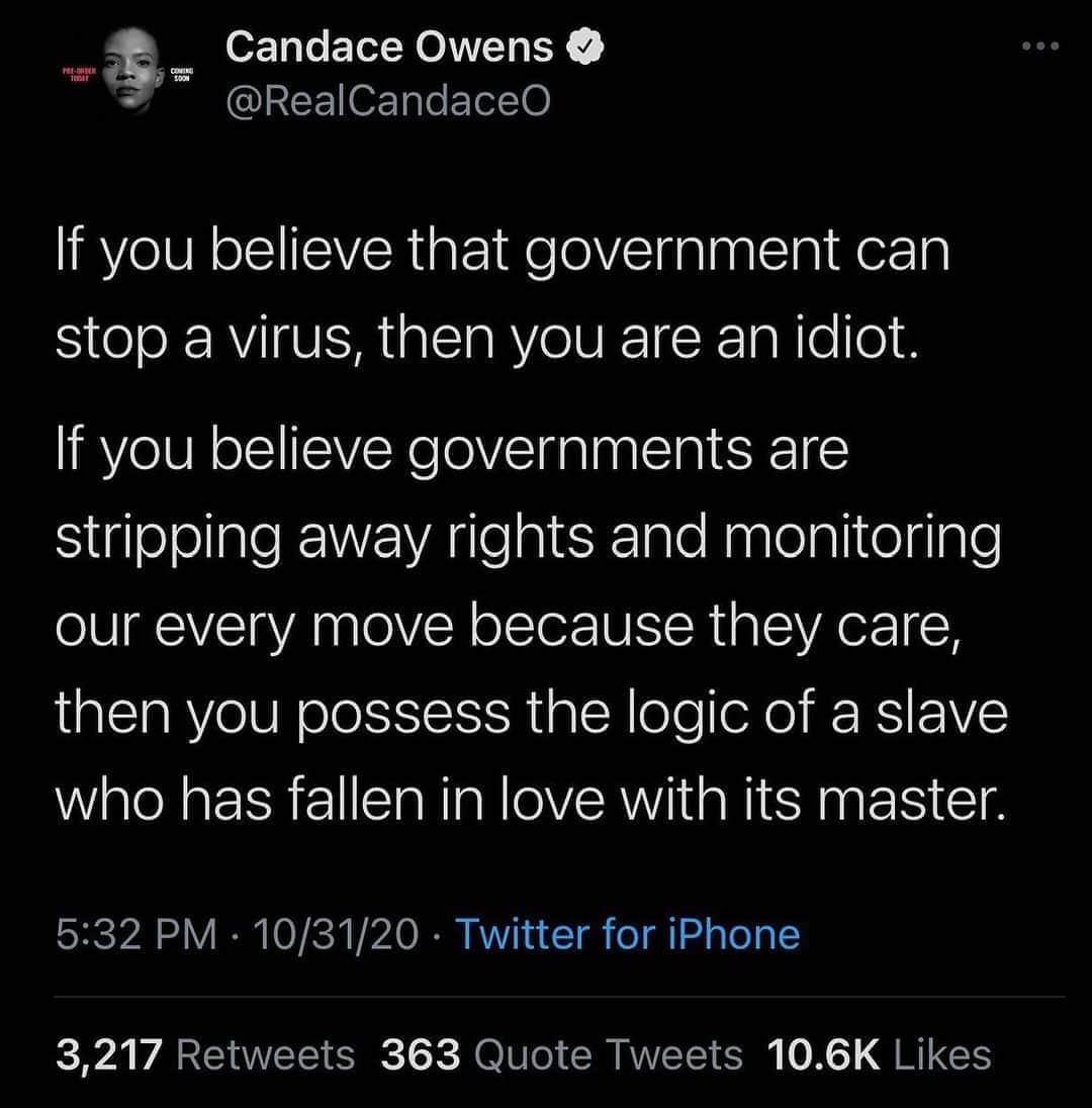 のインスタグラム：「Don’t be an idiot. @realcandaceowens ❤️」