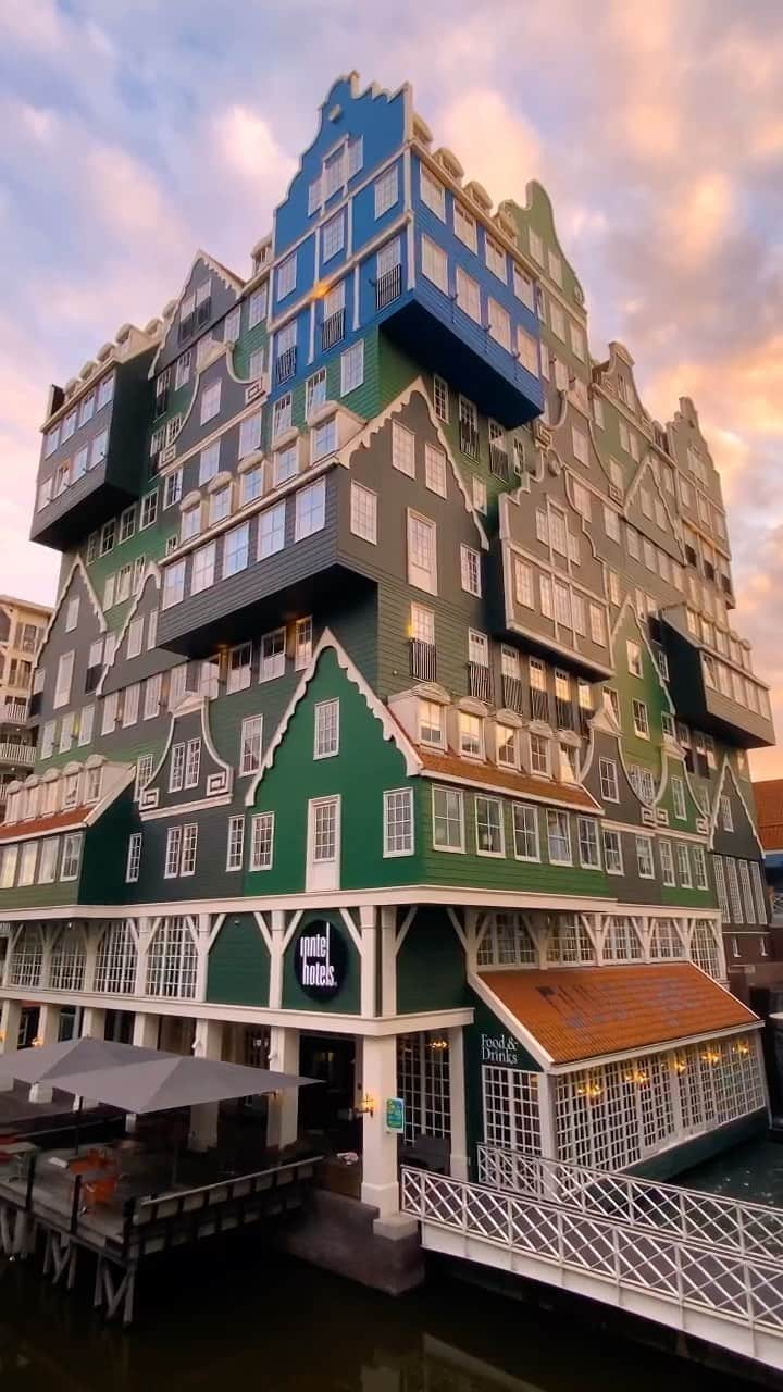 bestvacationsのインスタグラム：「insane architecture in zaandam - only 10 minutes from amsterdam 🏨 By @bodiekreith #BestVacations  . . . . #amsterdam #zaandam #inntelhotelzaandam #inntel #hotel #beautifuldestinations #beautifulhotels #travellingthroughtheworld #tlpicks #vacations #wonderful_places #insane #architecture #sunset #peaceful #magical #house #europe #city #citytrip #europetrip #iamsterdam #amsterdamworld #explore #bestplacestogo #placestovisit #TravelAwesome」